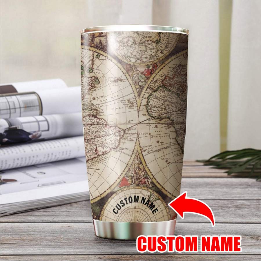 Personalized Your Name World Vintage Map Stainless Steel Tumbler