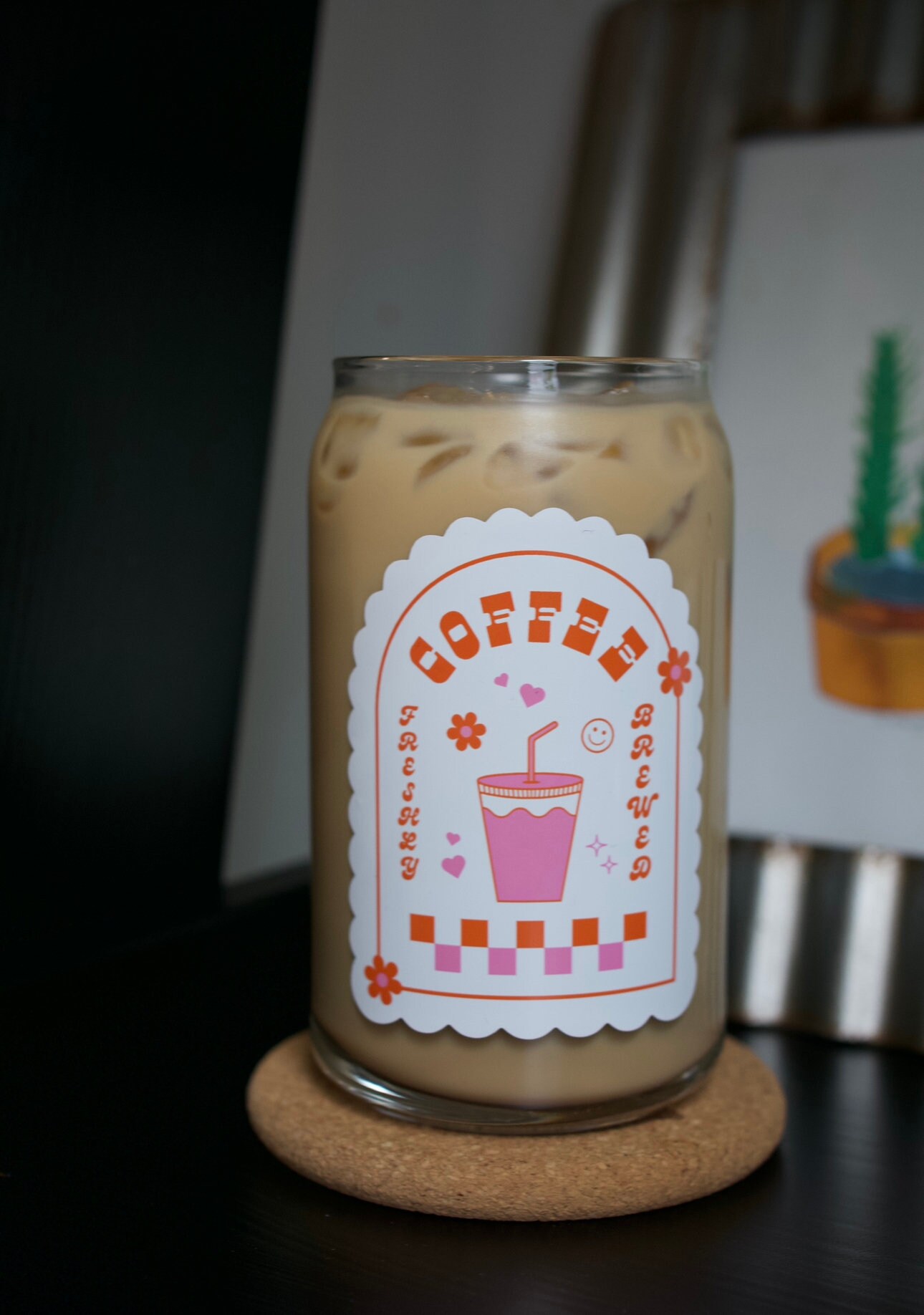 Aesthetic Coffee Glass | Girly Iced Coffee Cup | Coffee Glass |  Iced Coffee Glass | Minimalist Coffee Glass | Coffee Glass Cup