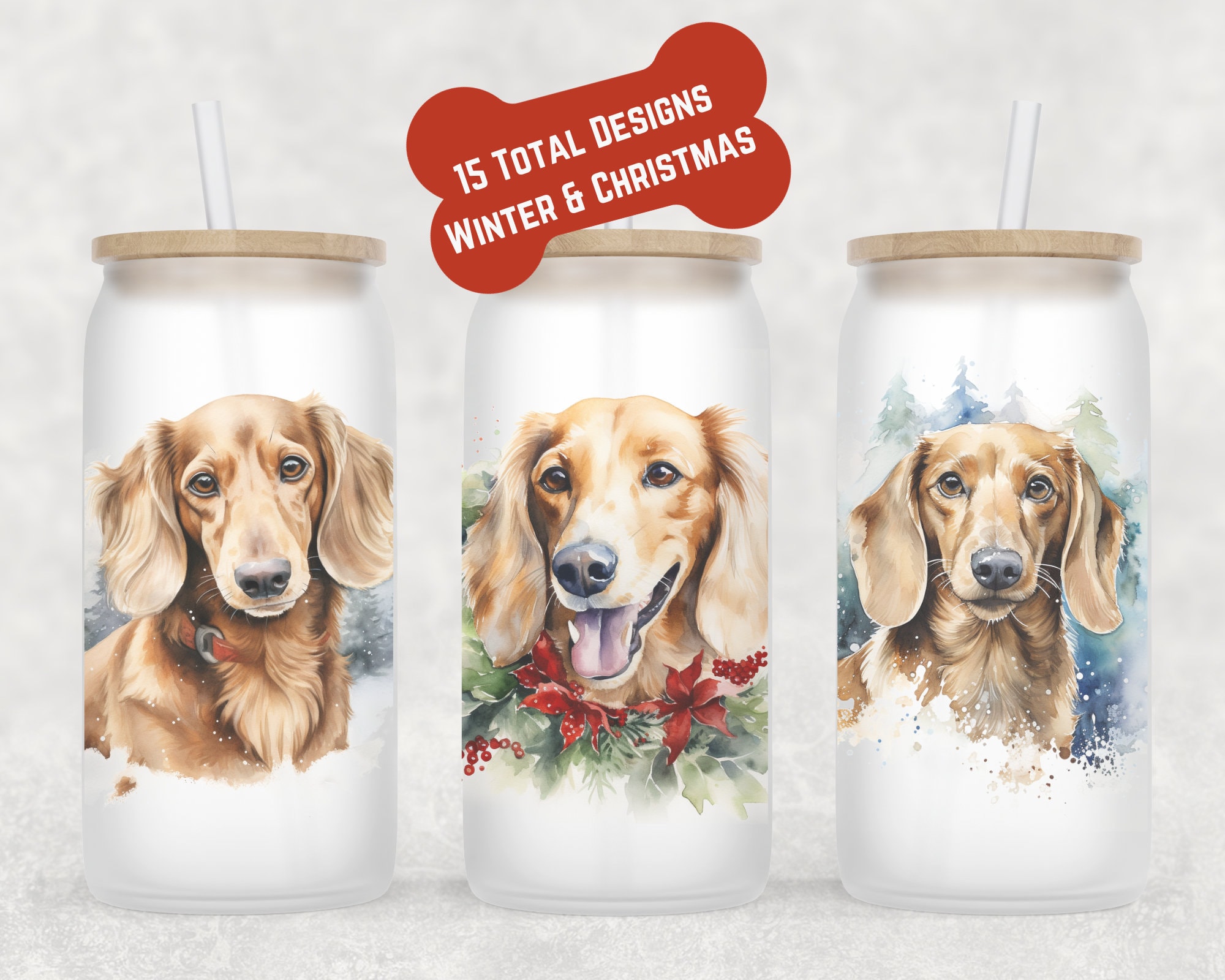 Cream Dachshund Christmas Beer Can Glass | Shaded Cream Dachshund Mug | Red Dachshund Mug | Dachshund Coffee Mug | Glass Coffee Cup