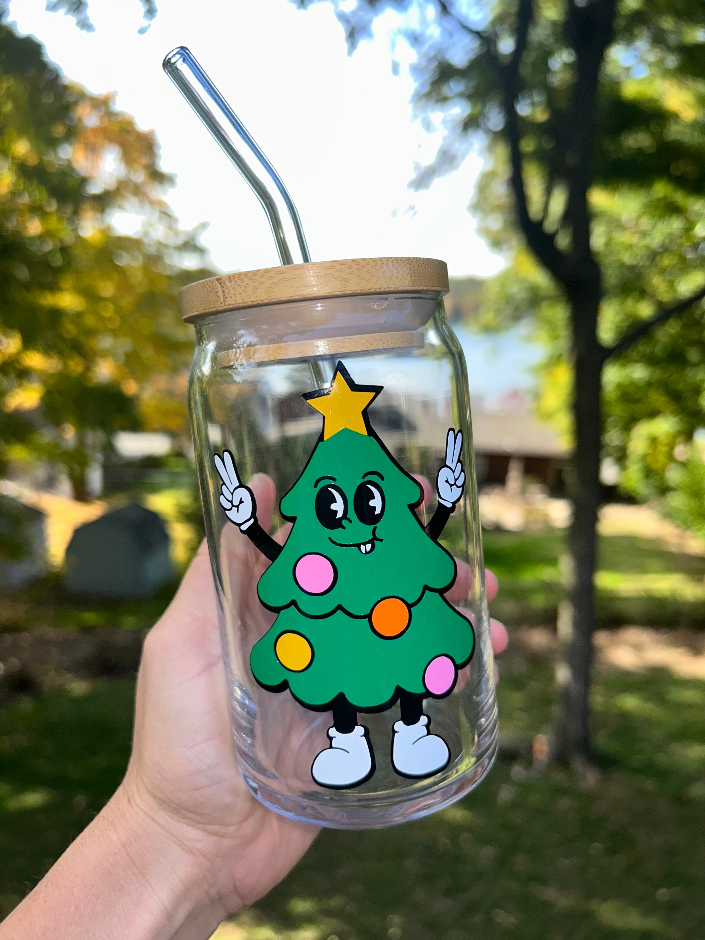 Vintage Christmas Beer Can Glass, Christmas Coffee Glass