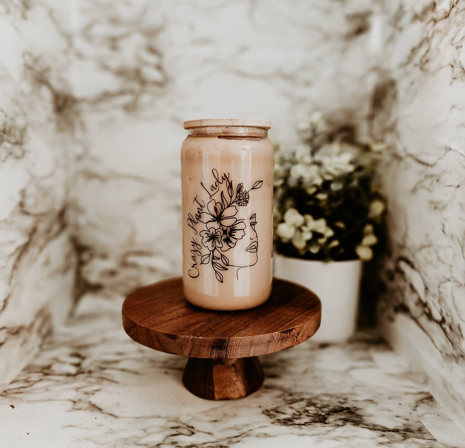 Crazy plant lady iced coffee cup, floral cup, Iced Coffee Cup , Glass Can , Glass Cup with Lid and Straw , Gifts for Women, coffee aesthetic