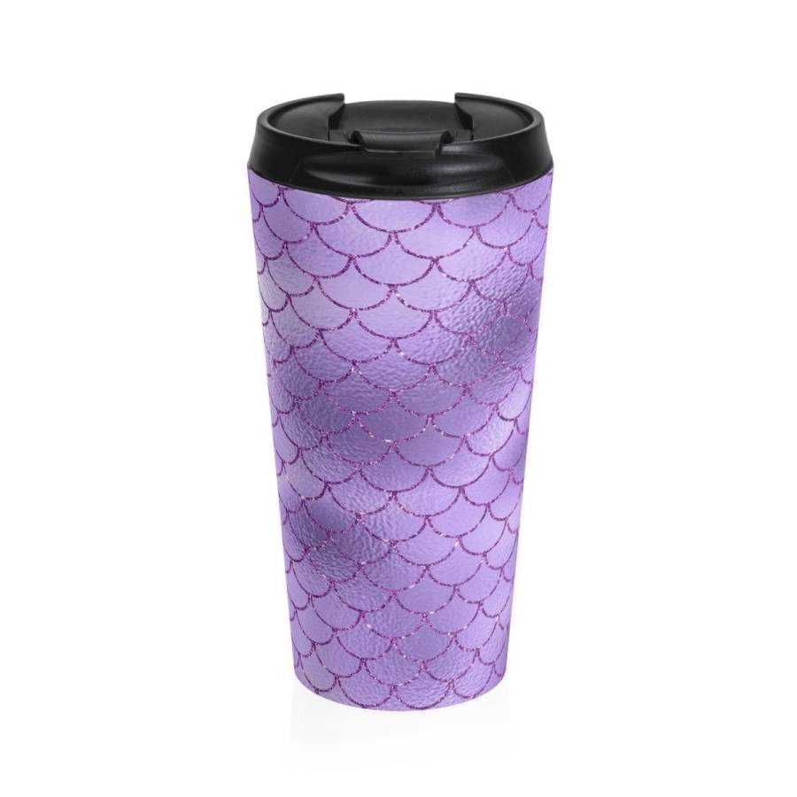 Stainless Steel Travel Mug, Mermaid Scales Travel Mug, All Over Fantasy Mermaid Print Mug, 15 Ounce Coffee Tea Tumbler, Drinkware Travel Mug