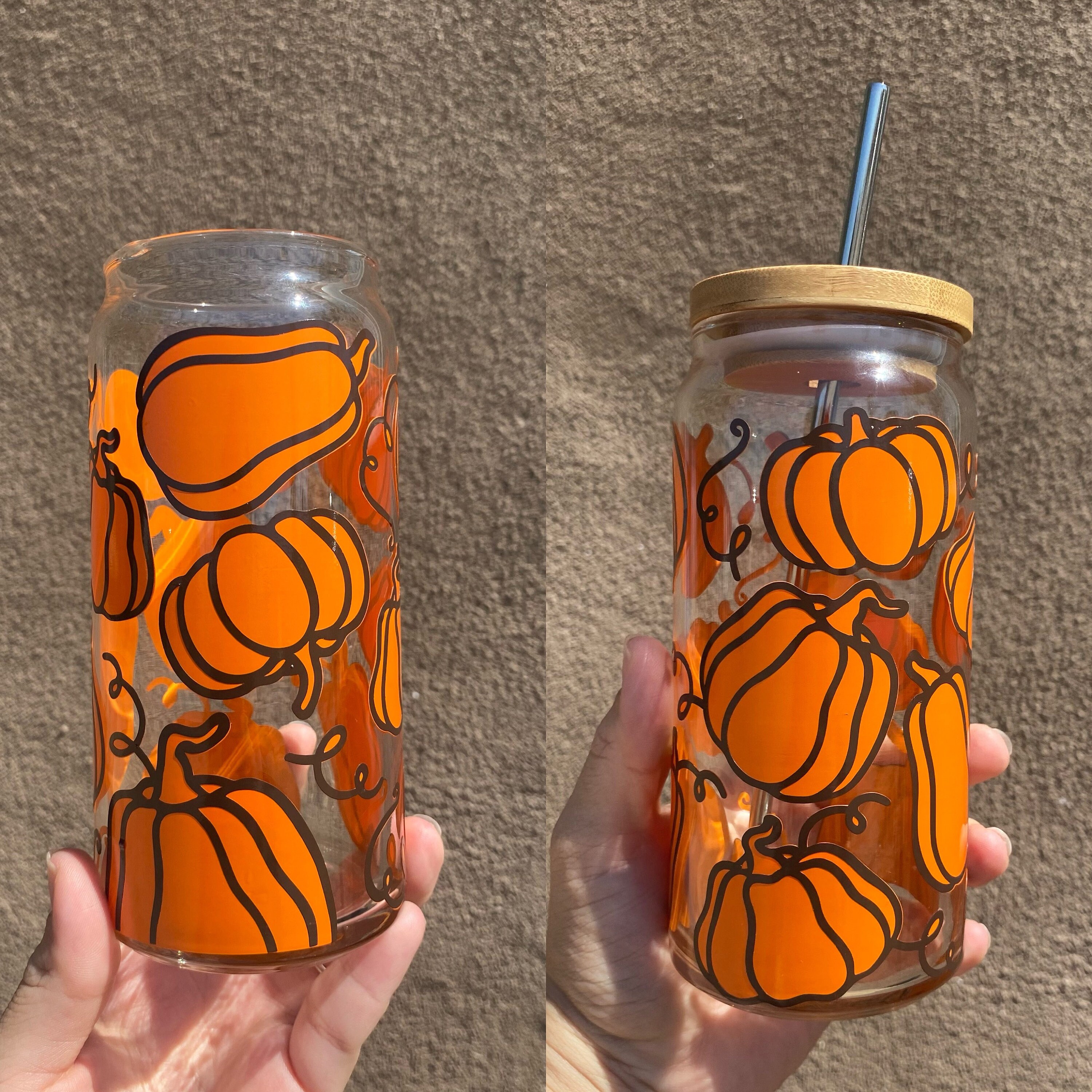 Pumpkins Beer Glass Can, Autumn Glass Can,  Libbey Glass Can, Autumn Cups, Abstract Pumpkins, Halloween Cups,Fall Leaves, Fall Season