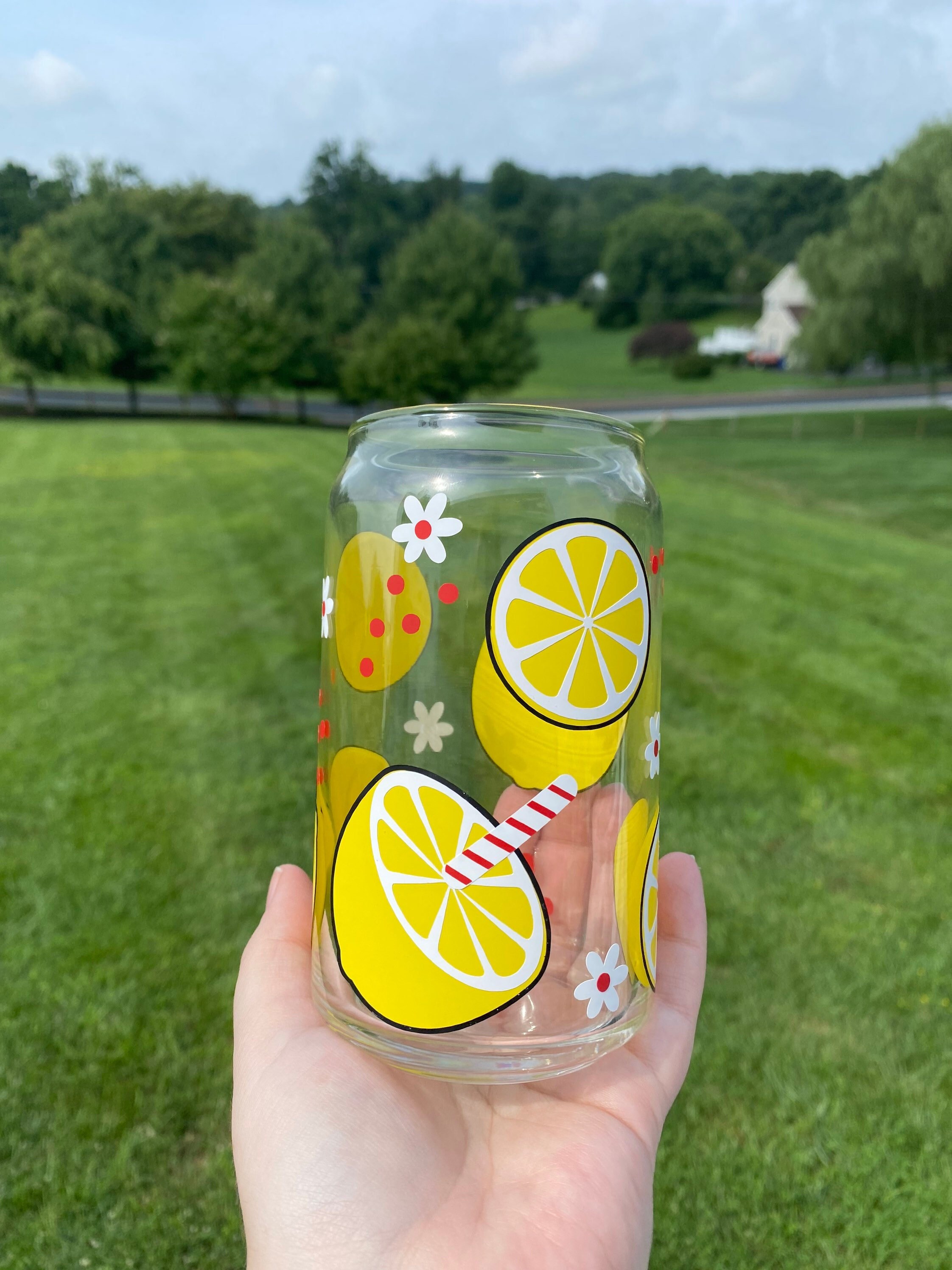 Lemons and Peppermint 16 oz. or 20 oz. Beer Can Glass