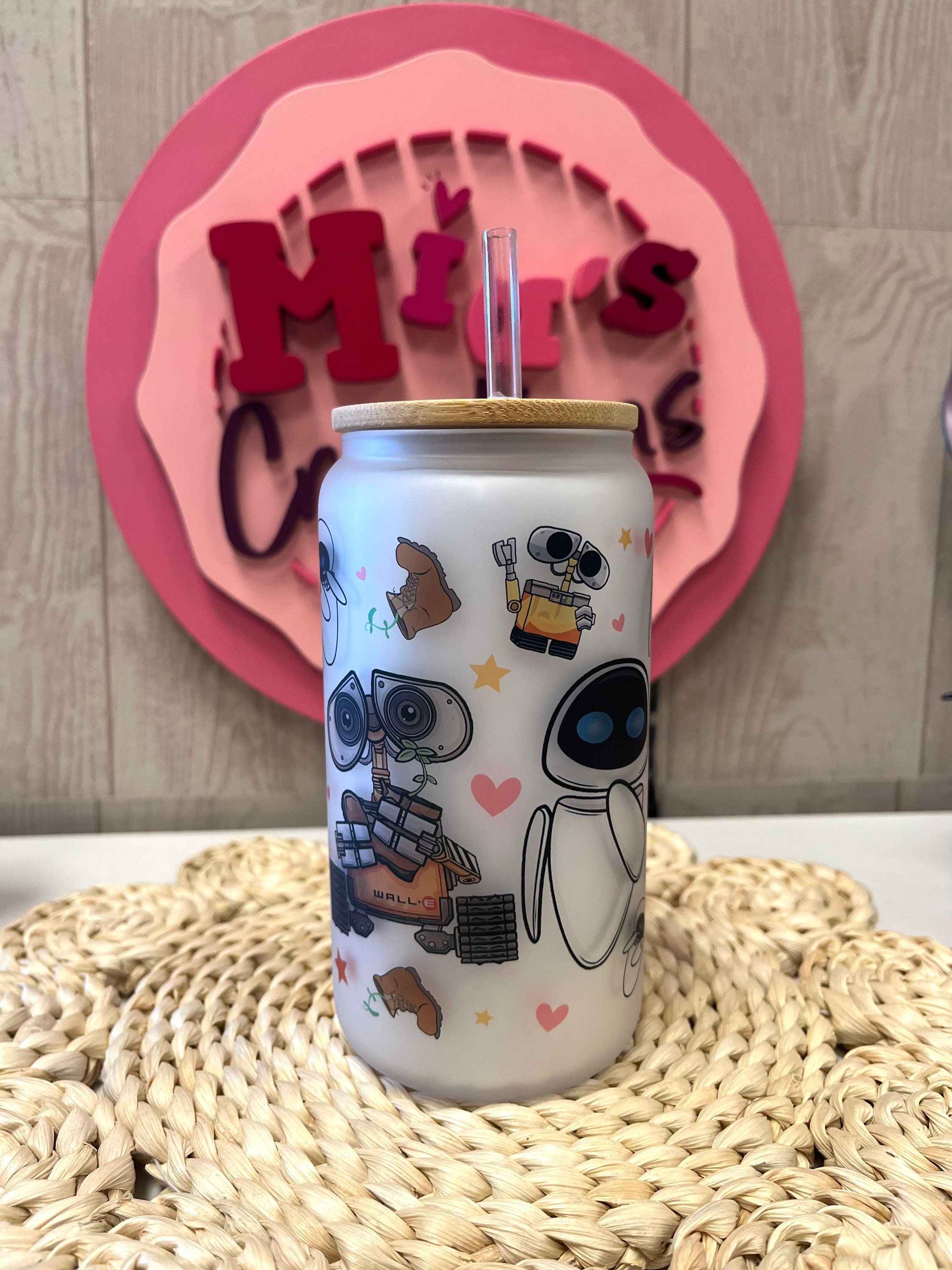 Wall-E frosted glass can, Wall-E glass can, Disney Wall-E