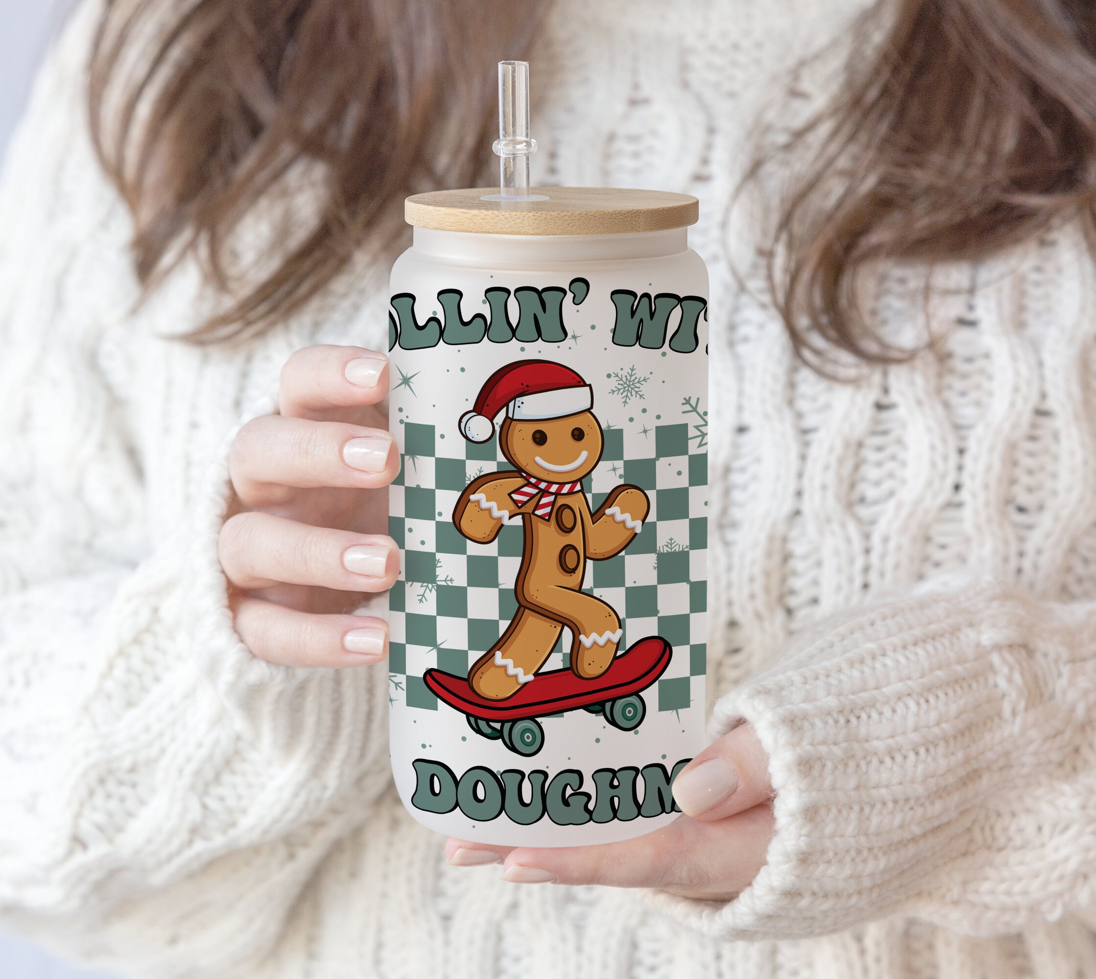 2 files 16 oz Libbey Beer Glass Can Christmas Retro Gingerbread Funny Skater Gingerbread Man | Christmas Groovy Gingerbread Pen wrap PNG