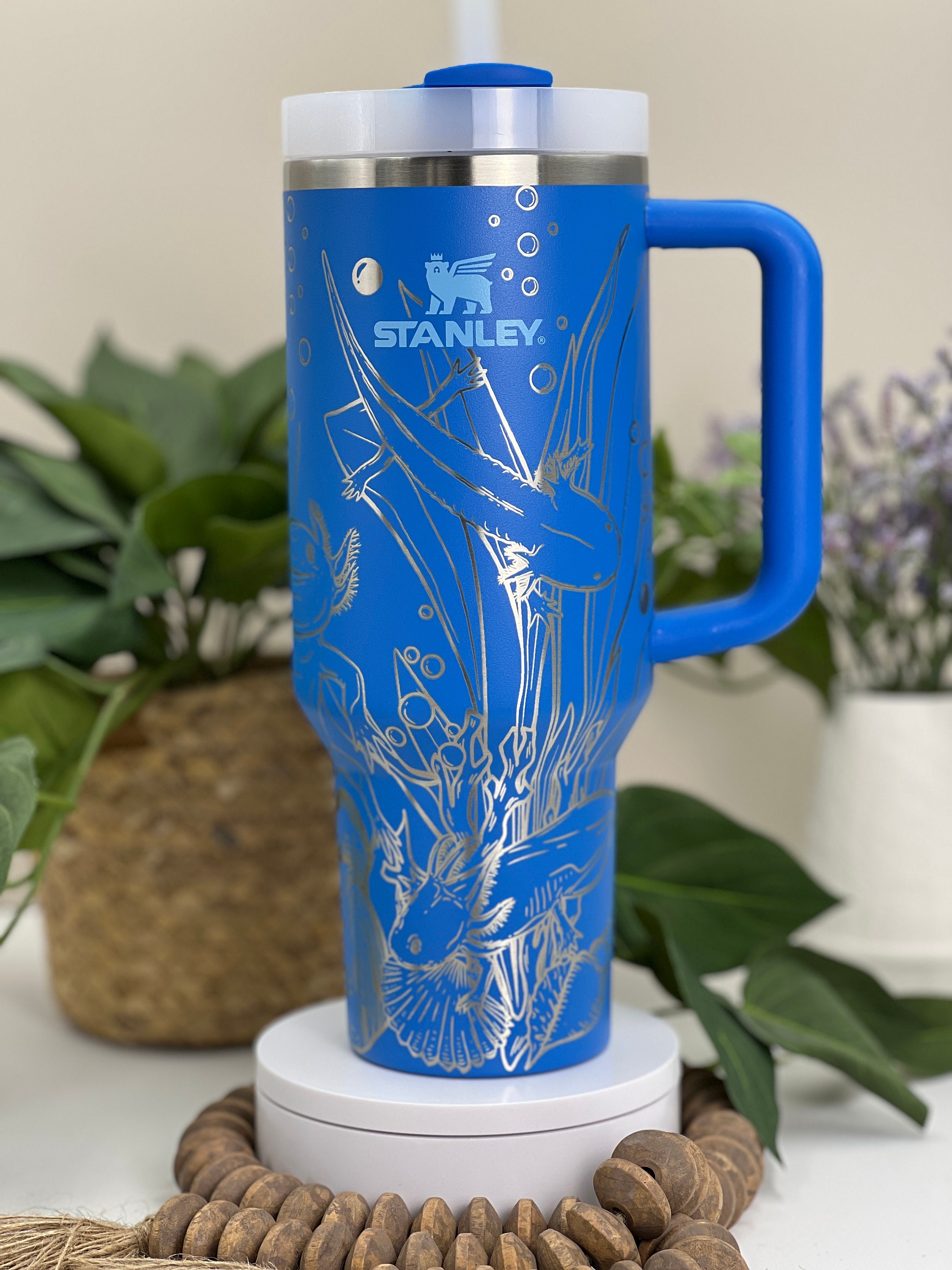 Axolotls Laser Engraved 40oz Tumbler with Handle Lid and Straw, Custom Engraved Seamless Tumbler, Double Wall Insulated Cup