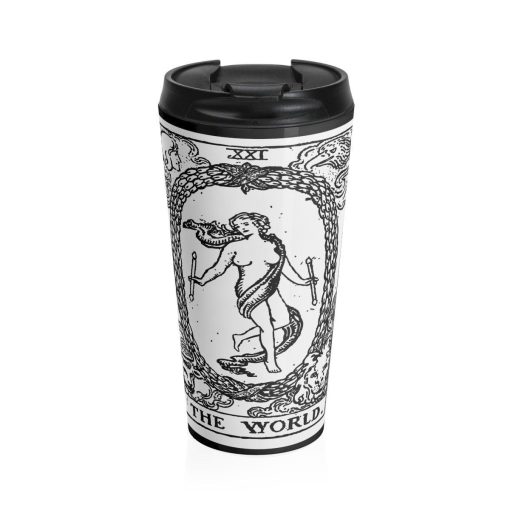 Stainless Steel Travel Mug, Gothic Tarot Card Occult Hippie Tumbler, All Over Print Steel Mug, 15 Ounce Tumbler, 15Oz Coffee Tea Drinkware