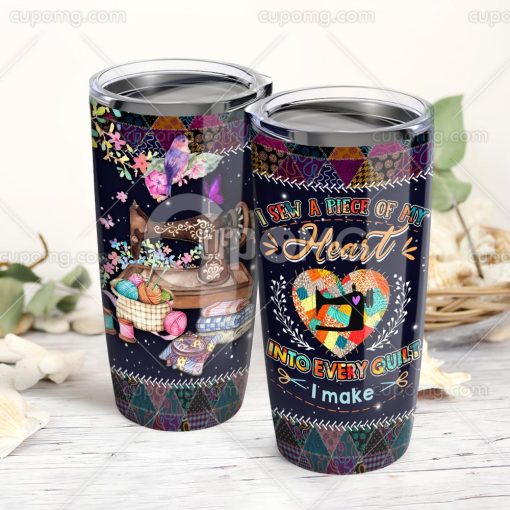 Sew A Piece Of My Heart Quilting Tumbler 20Oz, Gifts To Grandpa, Anniversary Gift For Husband, Gift For Mother, Gift For Friend, Gifts For New Moms