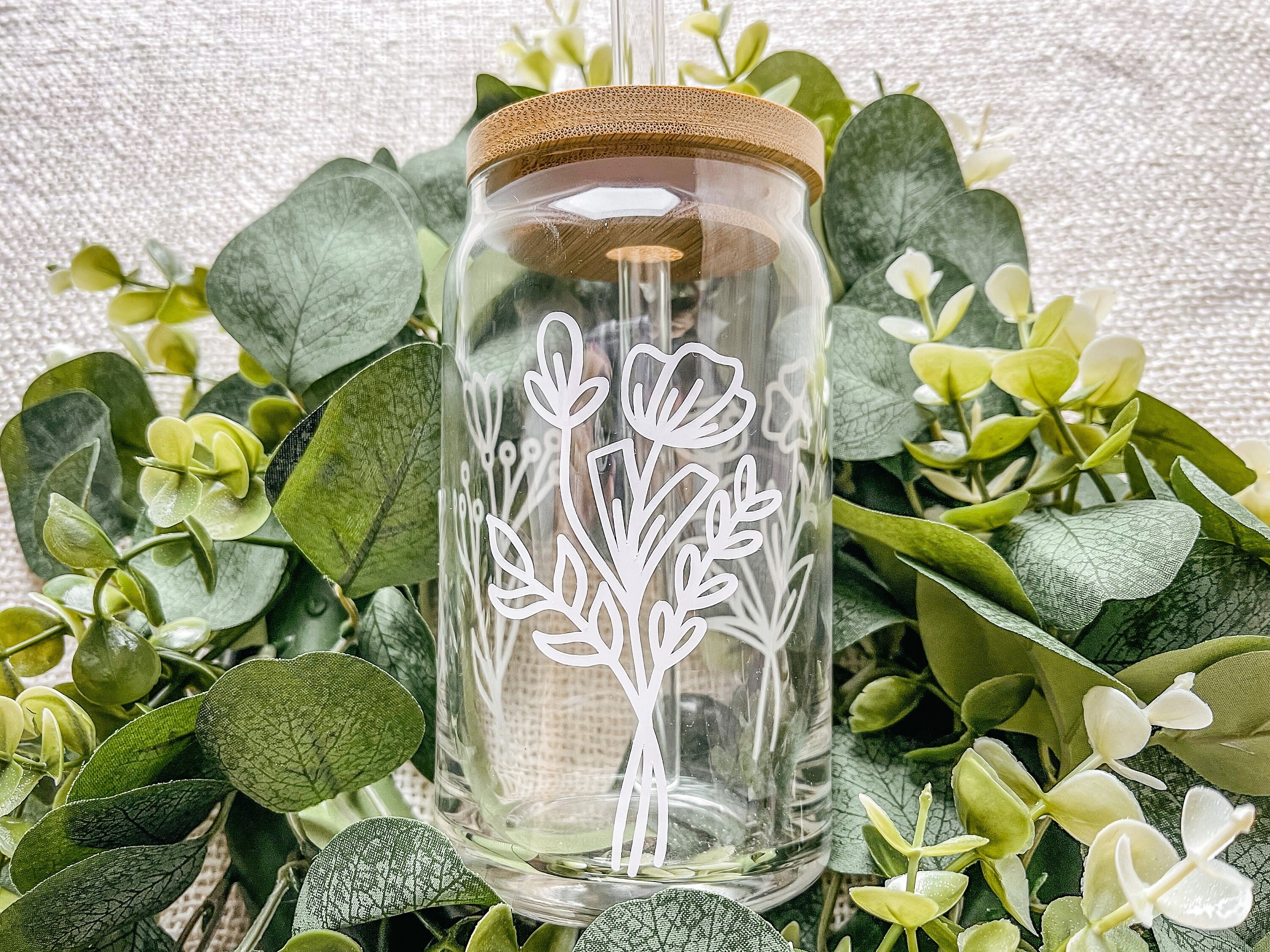 Floral Bouquet Iced Coffee Glass, Aesthetic Coffee Glass, Beer Can Glass, Trendy Iced Coffee Cup, Coffee Lover Gifts, Boho Coffee Glass