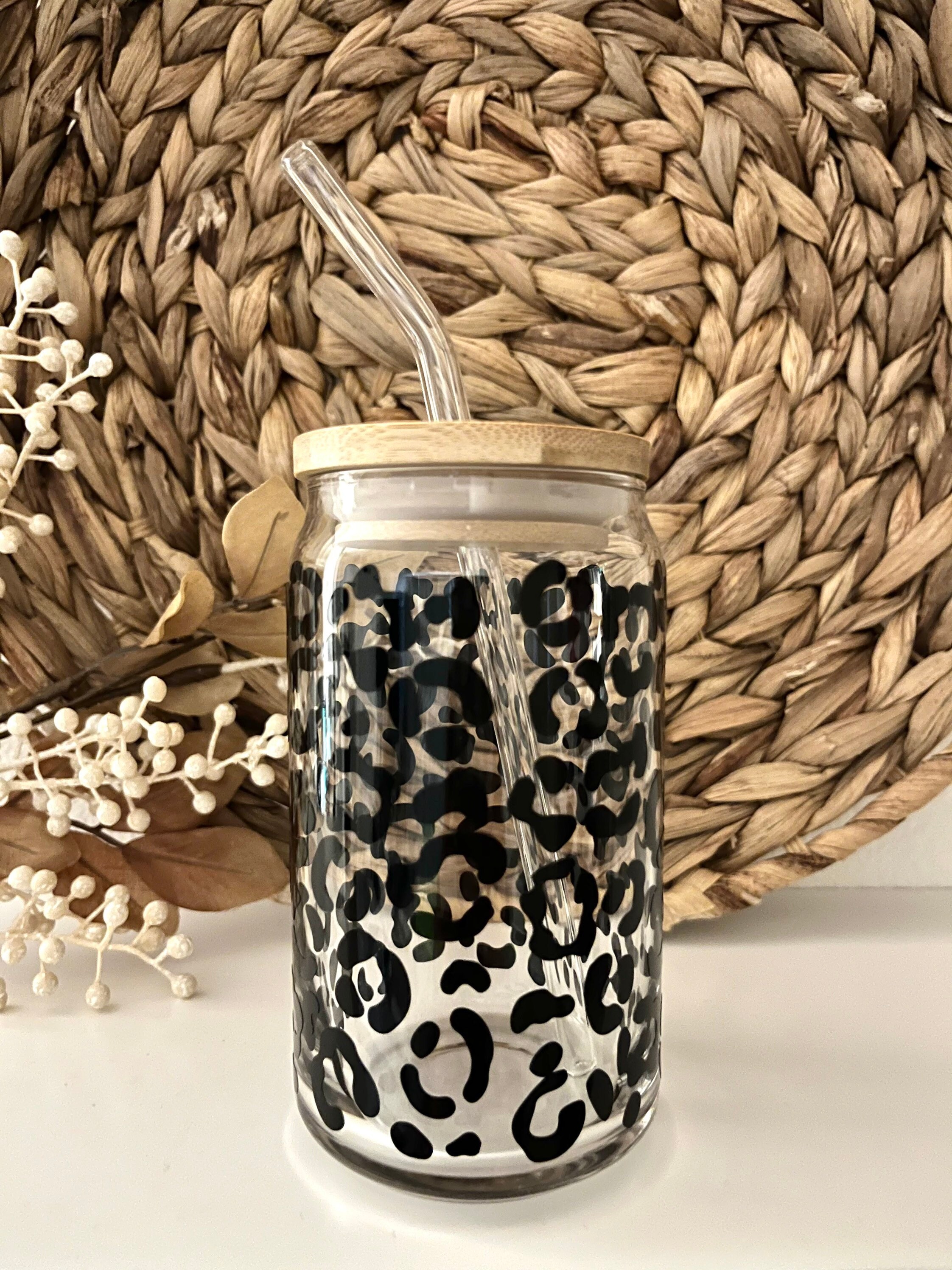 Leopard Glass Cup / Cheetah Glass Cup / Iced Coffee Glass / Libbey Glass Cup / Beer Glass Can Cup / Cute Glass Cup / Leopard Cup