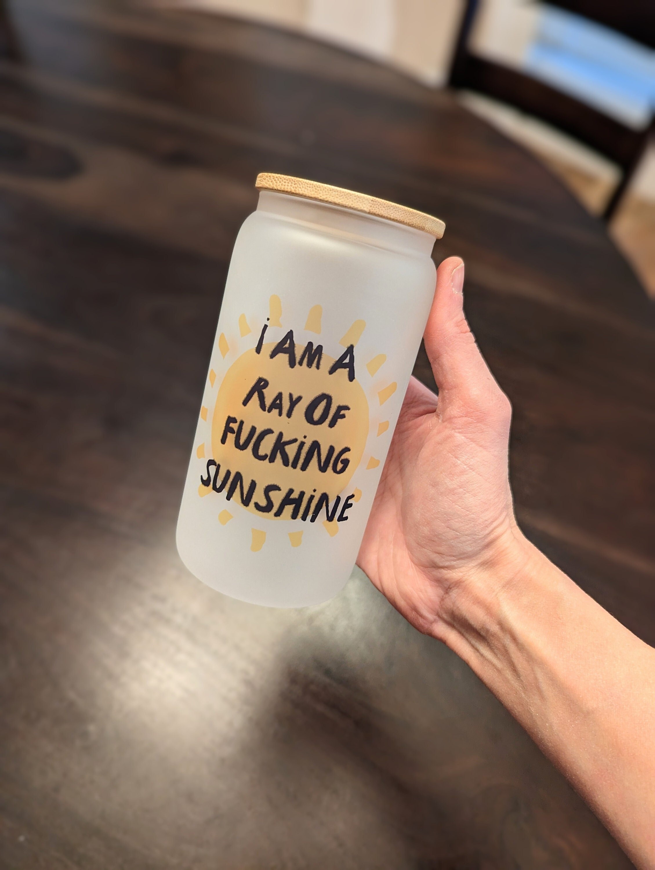 Ray of F*cking Sunshine Glass Cup | Iced Coffee Cup | Morning Coffee Glass