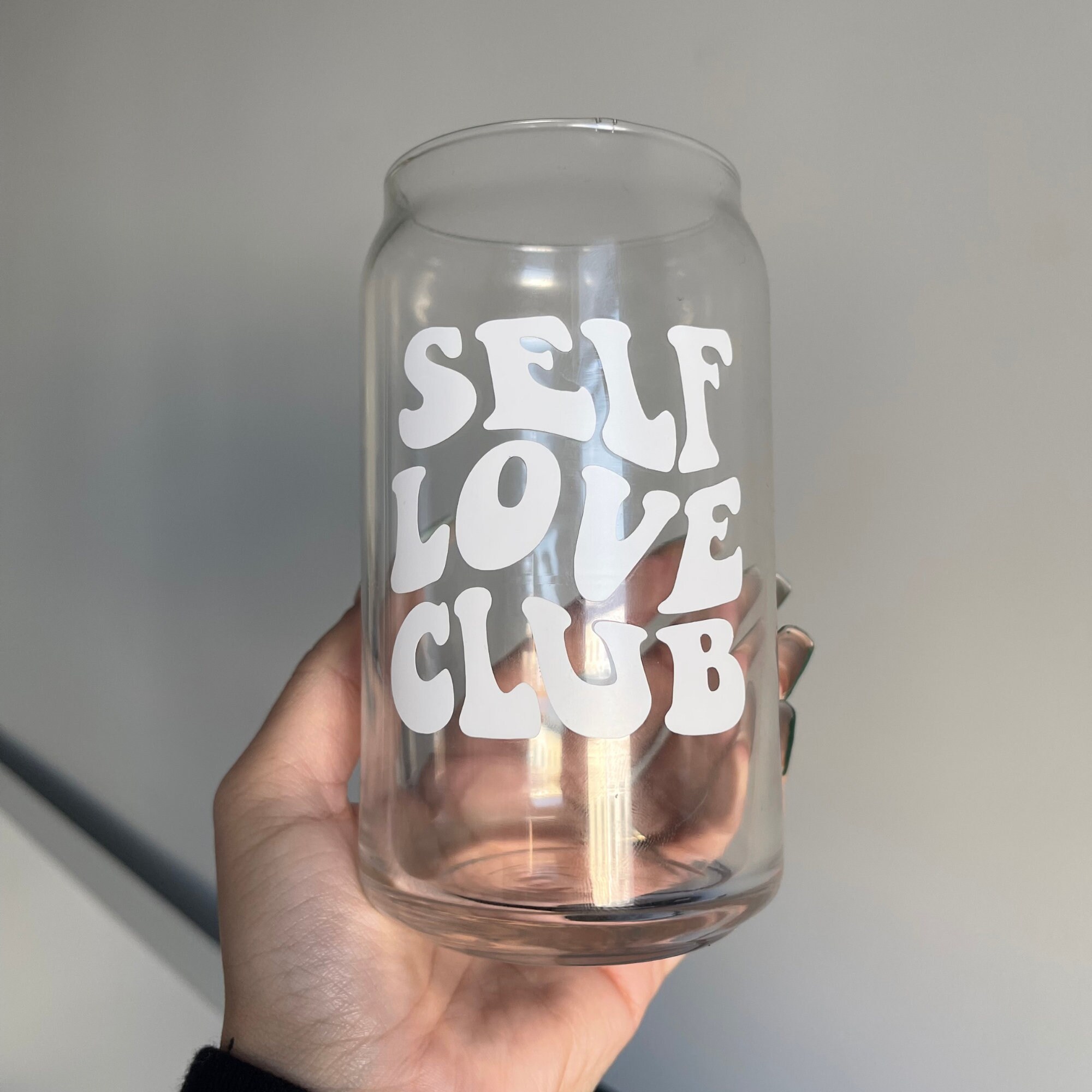 Self-love Themed Cup | Positive Saying Libbey Cup | Beer Shaped Cup | Glass Cup | Coffee Glass | Iced Coffee Glass | Glass Can | Cute Cup