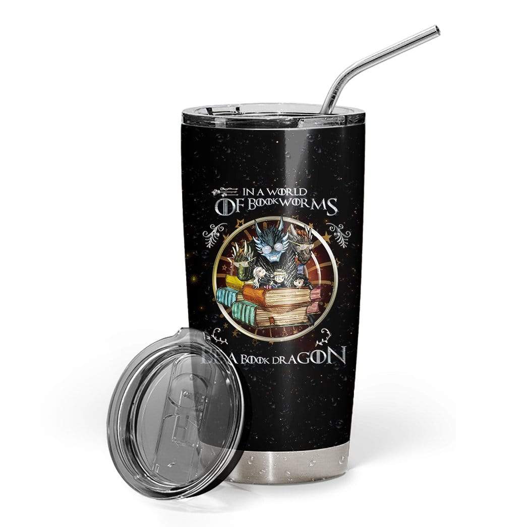 Gearhuman 3D In A World Of Book Worms Be A Book Dragon Design Vacuum Insulated Glitter Tumbler