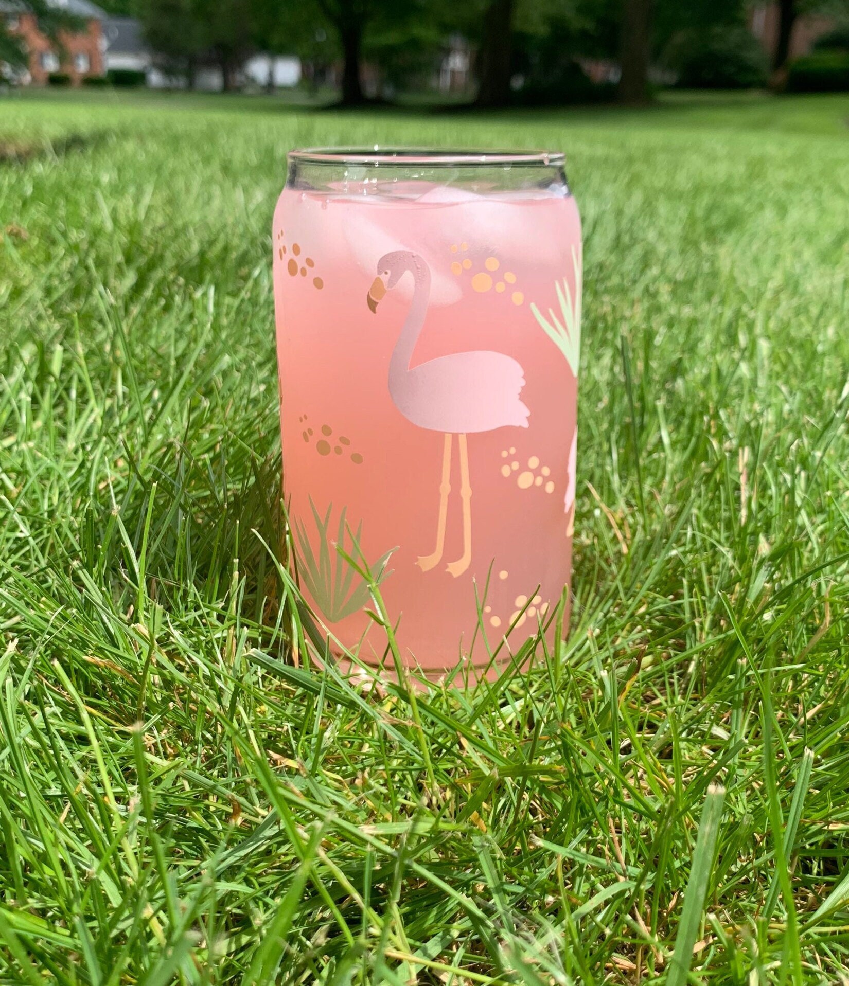 Summertime Beer Can Glass / Flamingo Tumbler / Gift for her / Reusable Tropical Cup / Personalized Custom Tumbler / Iced Coffee Glass