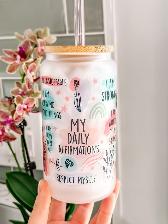 My Daily Affirmations Glass Cup, Daily Affirmations Tumbler, Gift For Her, Best Friend Glass Tumbler