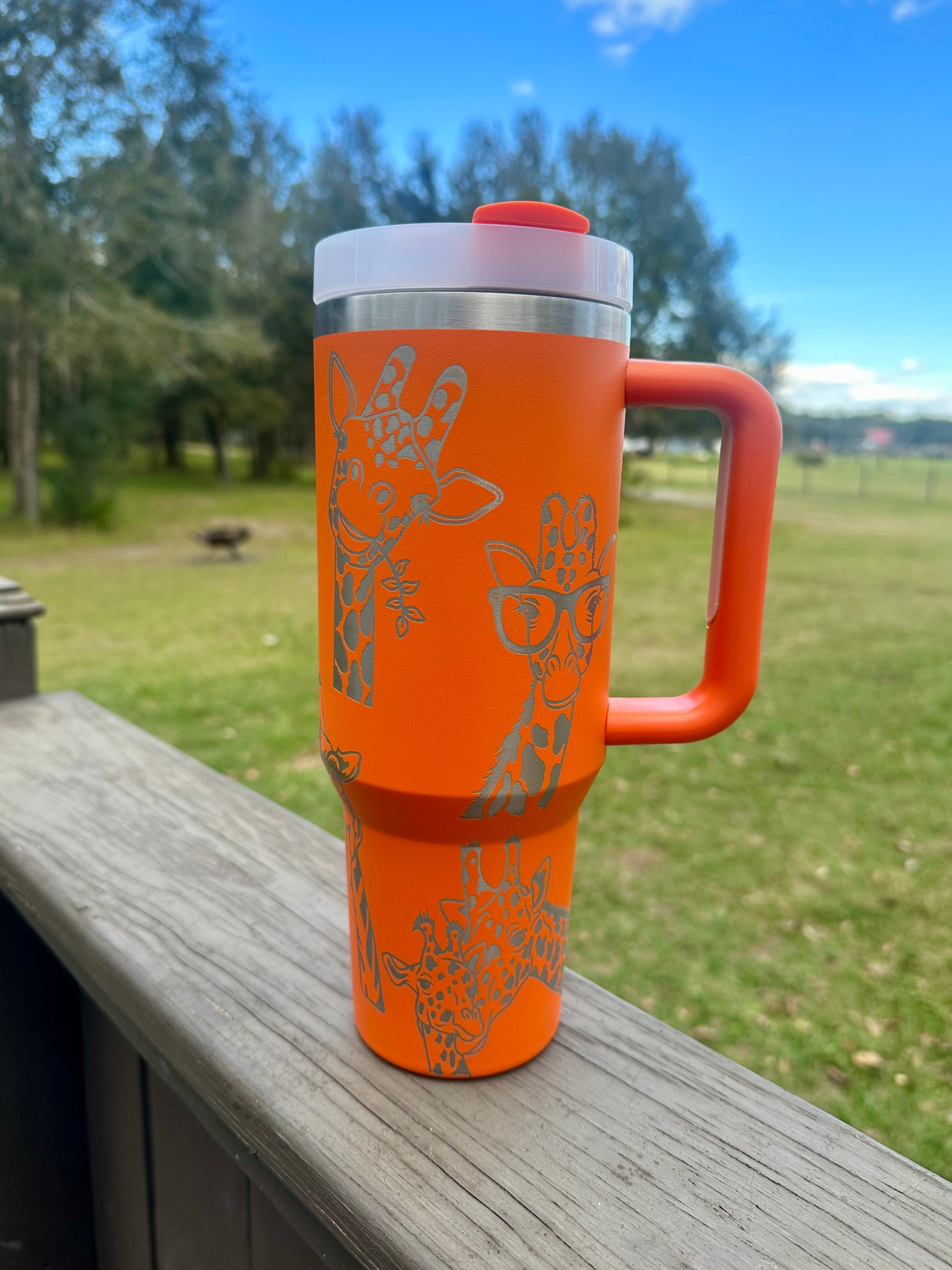 Giraffe 40 oz Stainless Steel Insulated Tumbler with Handle | Laser Engraved tumbler