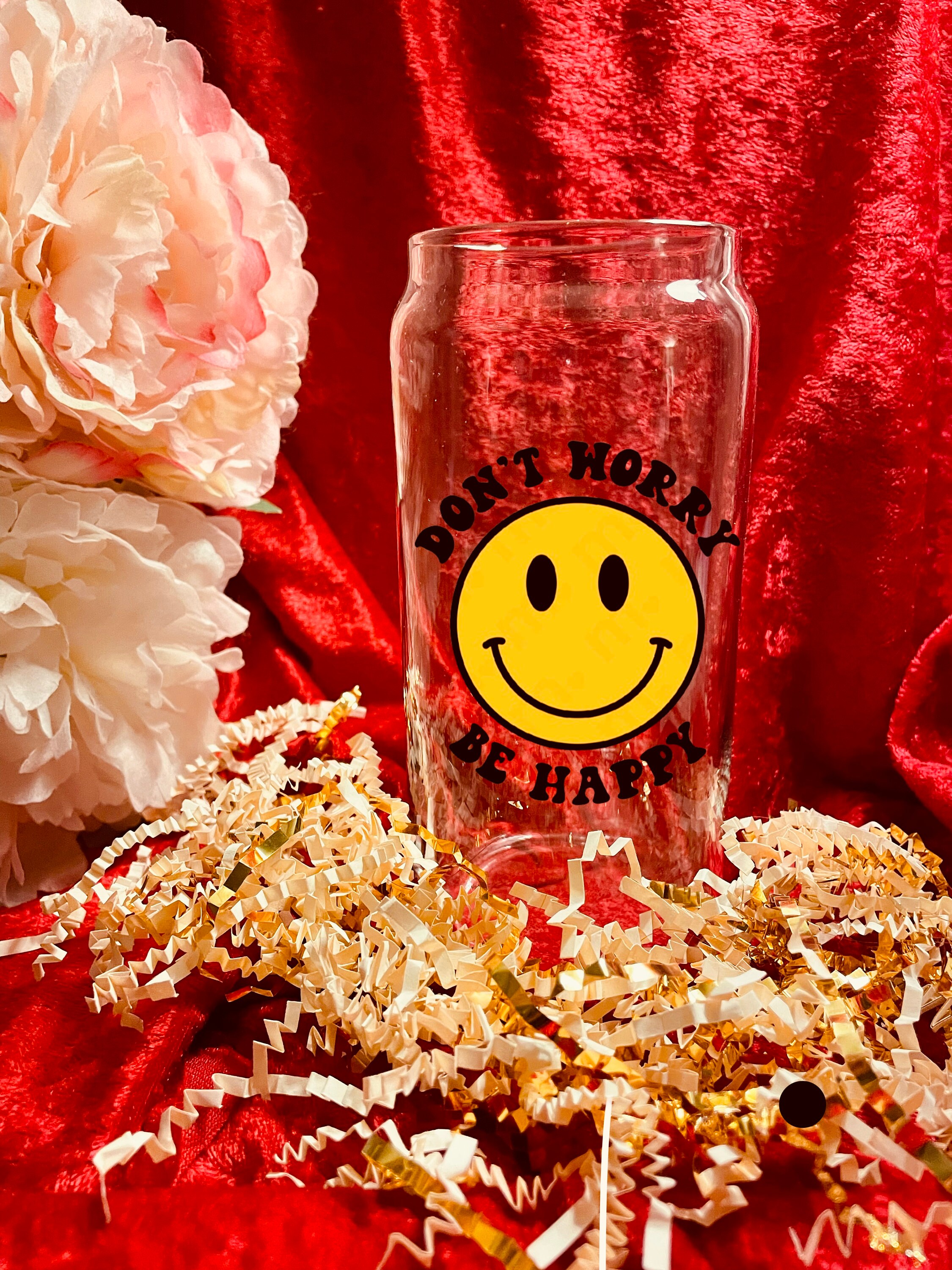 Smiley Face Can Glass, Cute Iced Coffee Glass,Iced coffee glass can, Soda Can Glass, Boho glass can