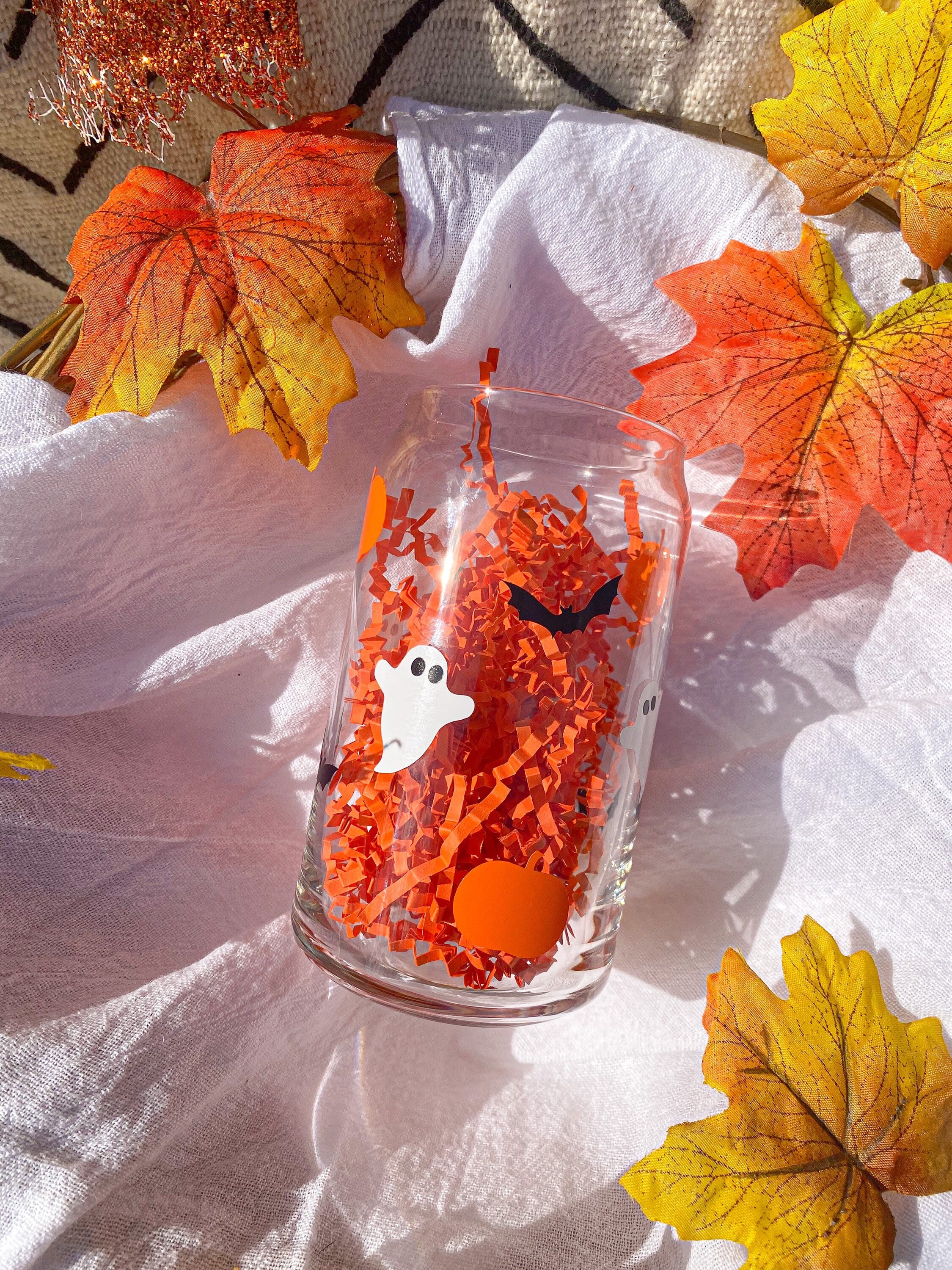 Halloween Pumpkin, Ghost, Bat Glass Beer Can | Spooky Season Cup | Fall, Hocus Pocus, and Pumpkin Party Drinkware | Trick Or Treat Beverage