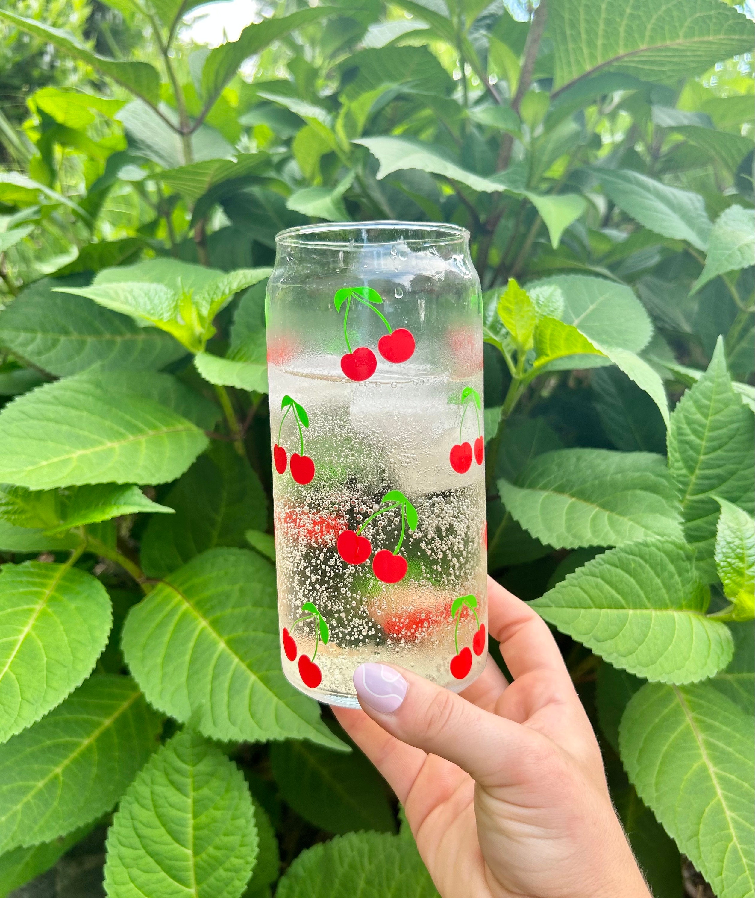 Cherry Coffee Beer Glass Cup | Iced Coffee Glass Can | Cherry Beer Can Glass | Iced coffee glass cup | Libbey glass cup | Beer Can glass cup