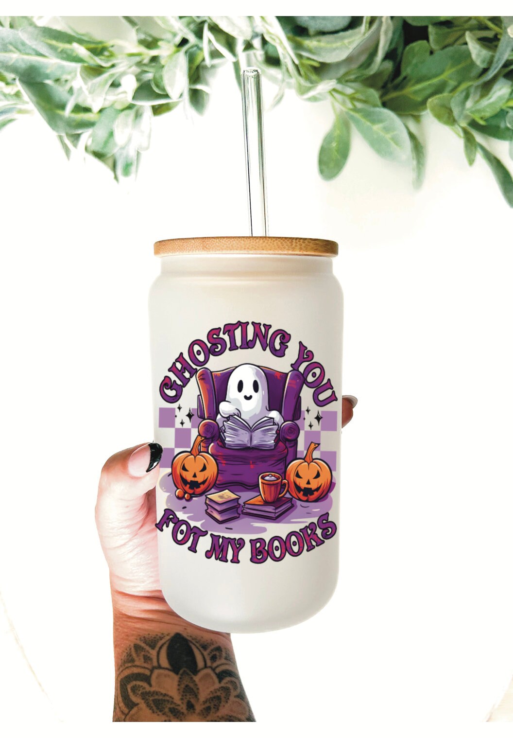 Ghosting you for my books tumbler/ Spooky babes cup/ Halloween tumbler/ Bookish Cup/ Bookish Tumbler/ Cottage Core