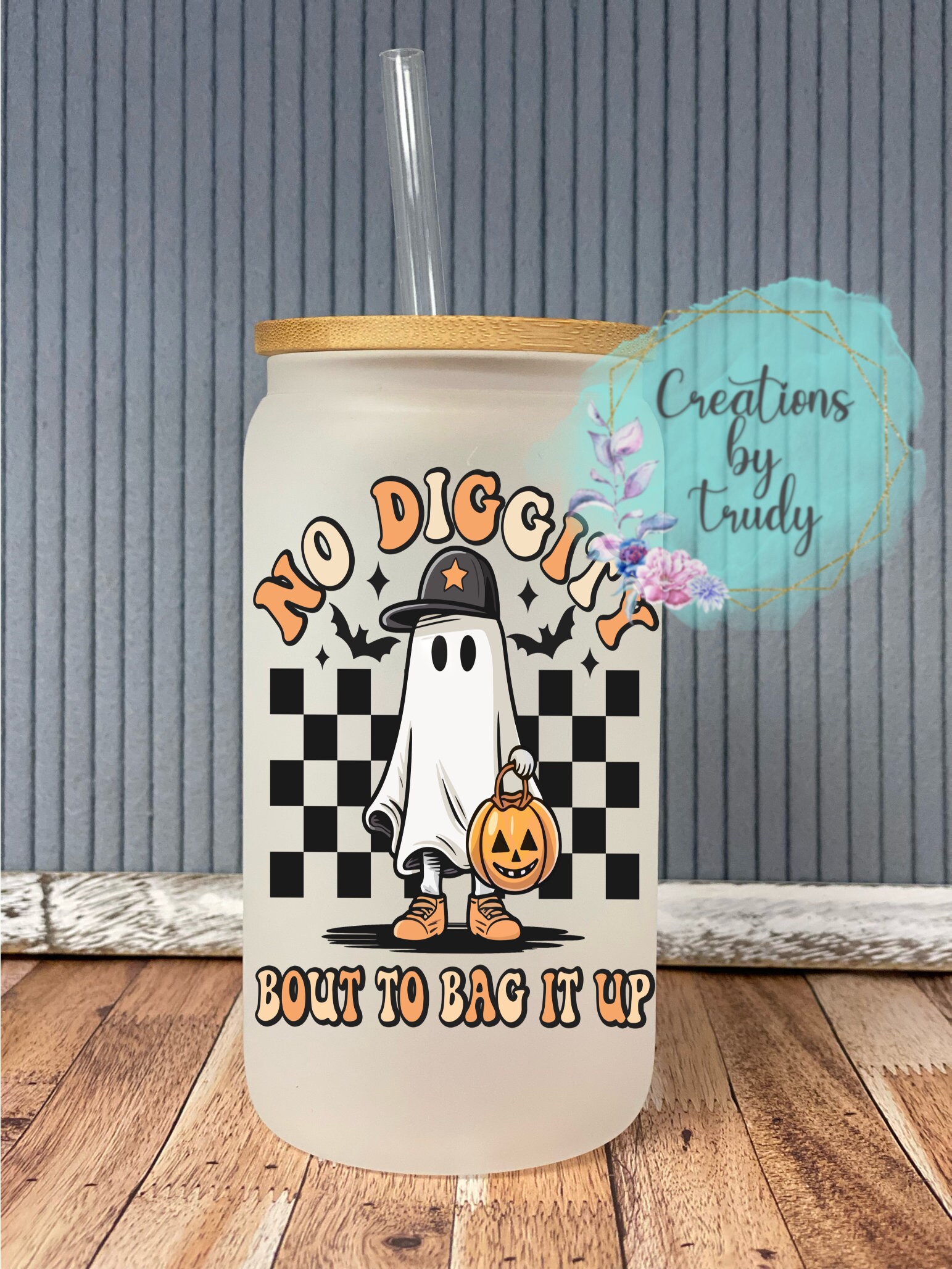 No diggity bout to bag it up – frosted can shaped glass with lid and straw