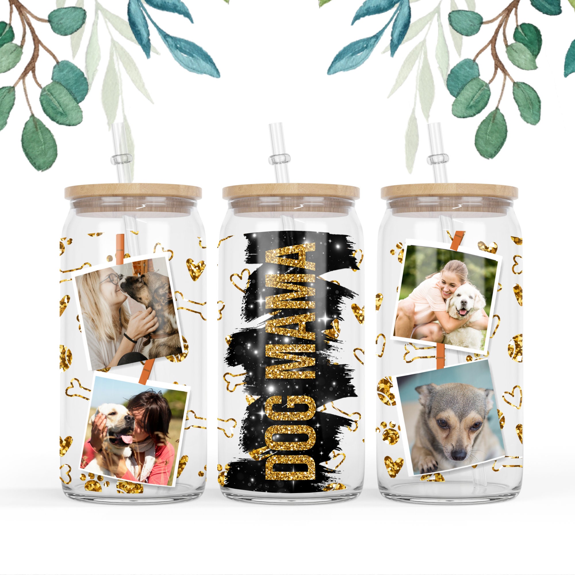 16 oz Libbey Glass Can Frame Photo Polaroid Tumbler Sublimation Design Dog Mom Dog Mama Tumbler Wrap Dog lover , gift idea fo mother day