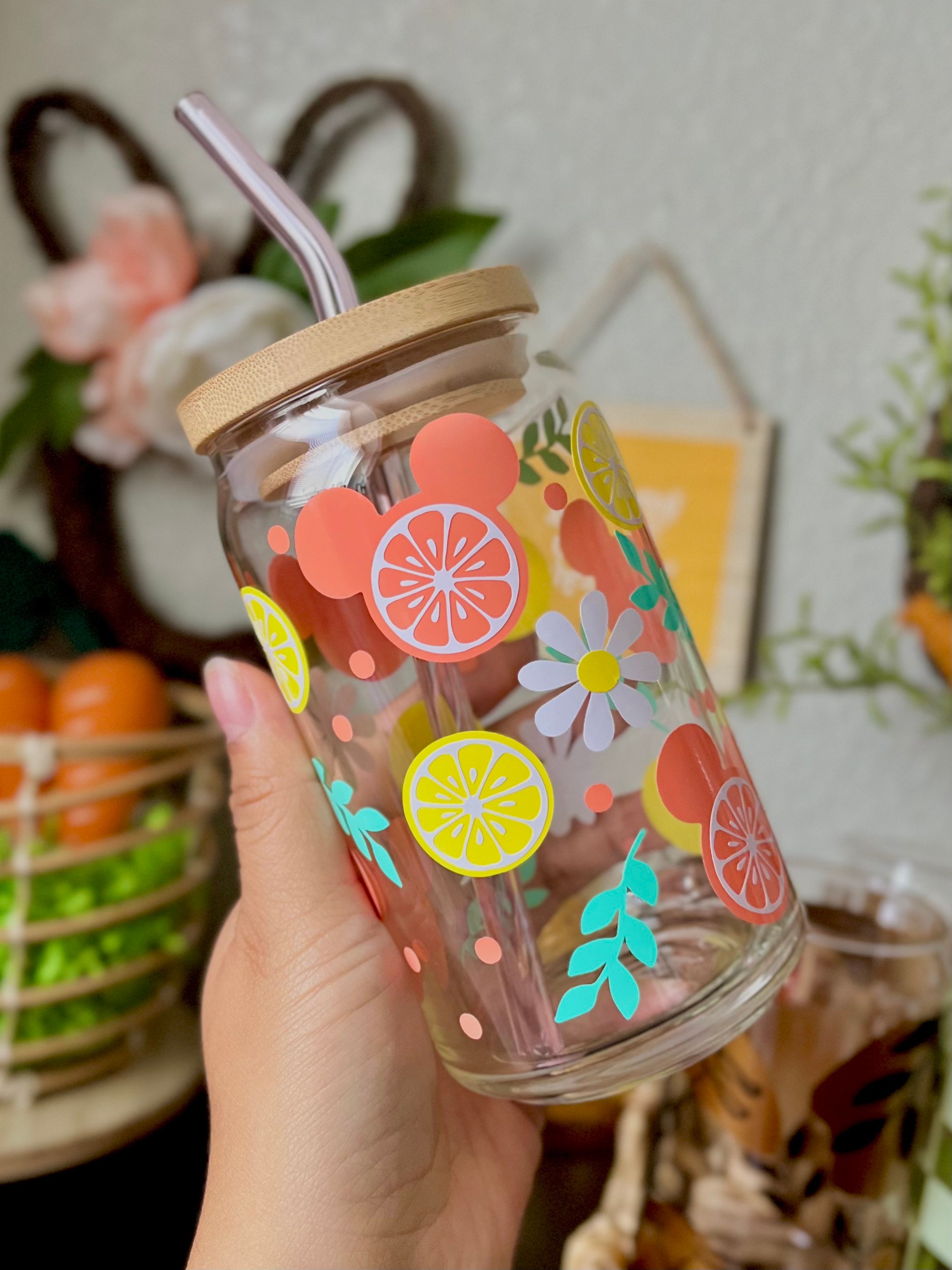 Minnie Mouse Lemonade Disney Ears 16 oz Beer Can Glass| Spring Cup | Self Love | Iced Coffee | Smoothie|Boho | Gift | Daisies |Lemon Coral