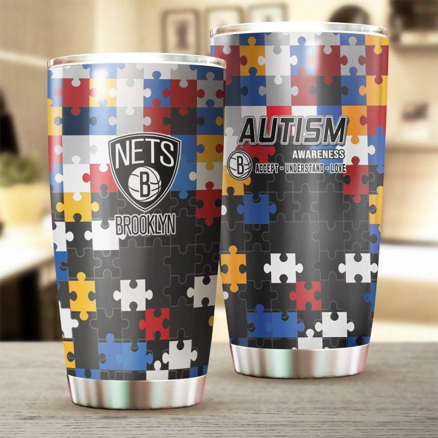 [Stainless Steel Tumbler 20 Oz] NBA102 Brooklyn Nets Stainless Steel Tumbler, Brooklyn Nets Steel Mug Autism Father Day gifts, Mother Day gift