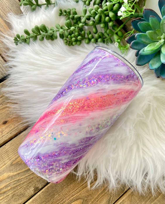 Pink And Purple Milky Way Glitter Tumbler