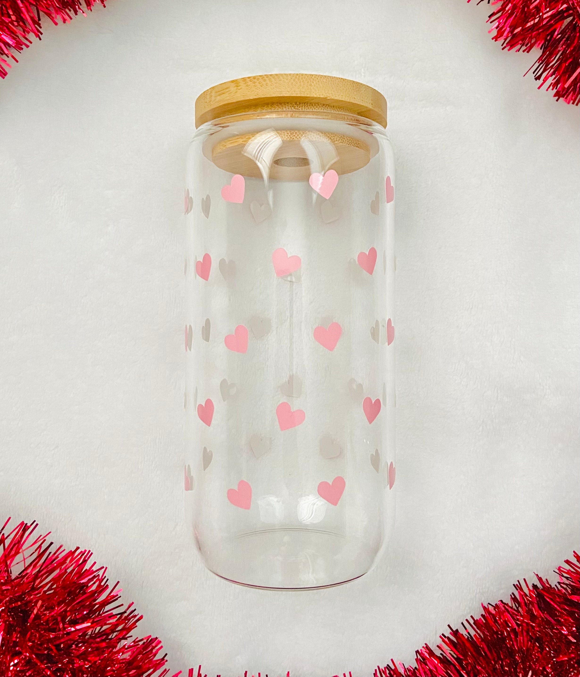 Color changing hearts glass cup | 16 oz libbey glass can | Valentines Day gifts | gifts for her | hearts cup | color changing cup |