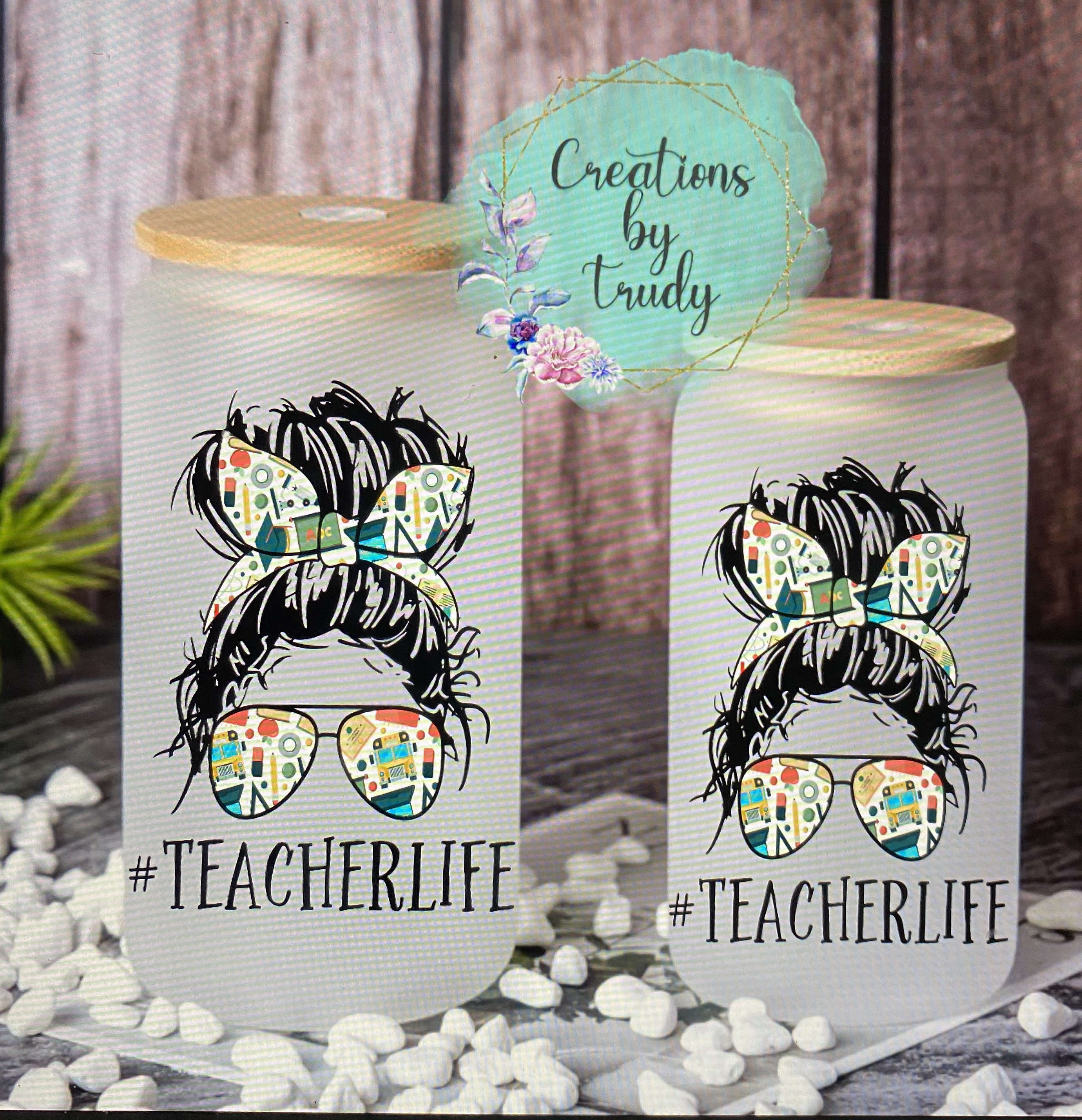 Teacher life – frosted can shaped glass with lid and straw