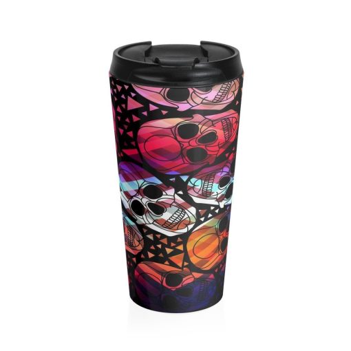 Stainless Steel Travel Mug, Halloween Skulls Holiday Travel Mug, All Over Print Steel Mug, 15 Ounce Tumbler, 15Oz Coffee Tea Drinkware Mug