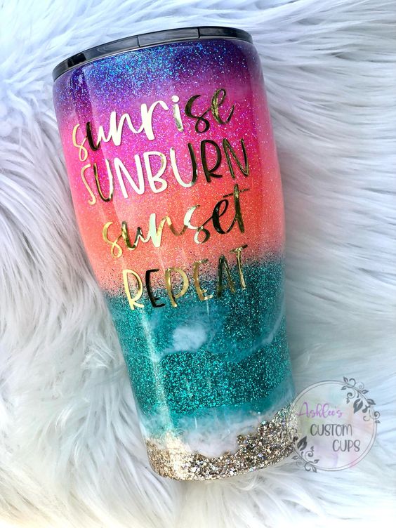 Sunset Glitter Tumbler, Beach Ombré Tumbler