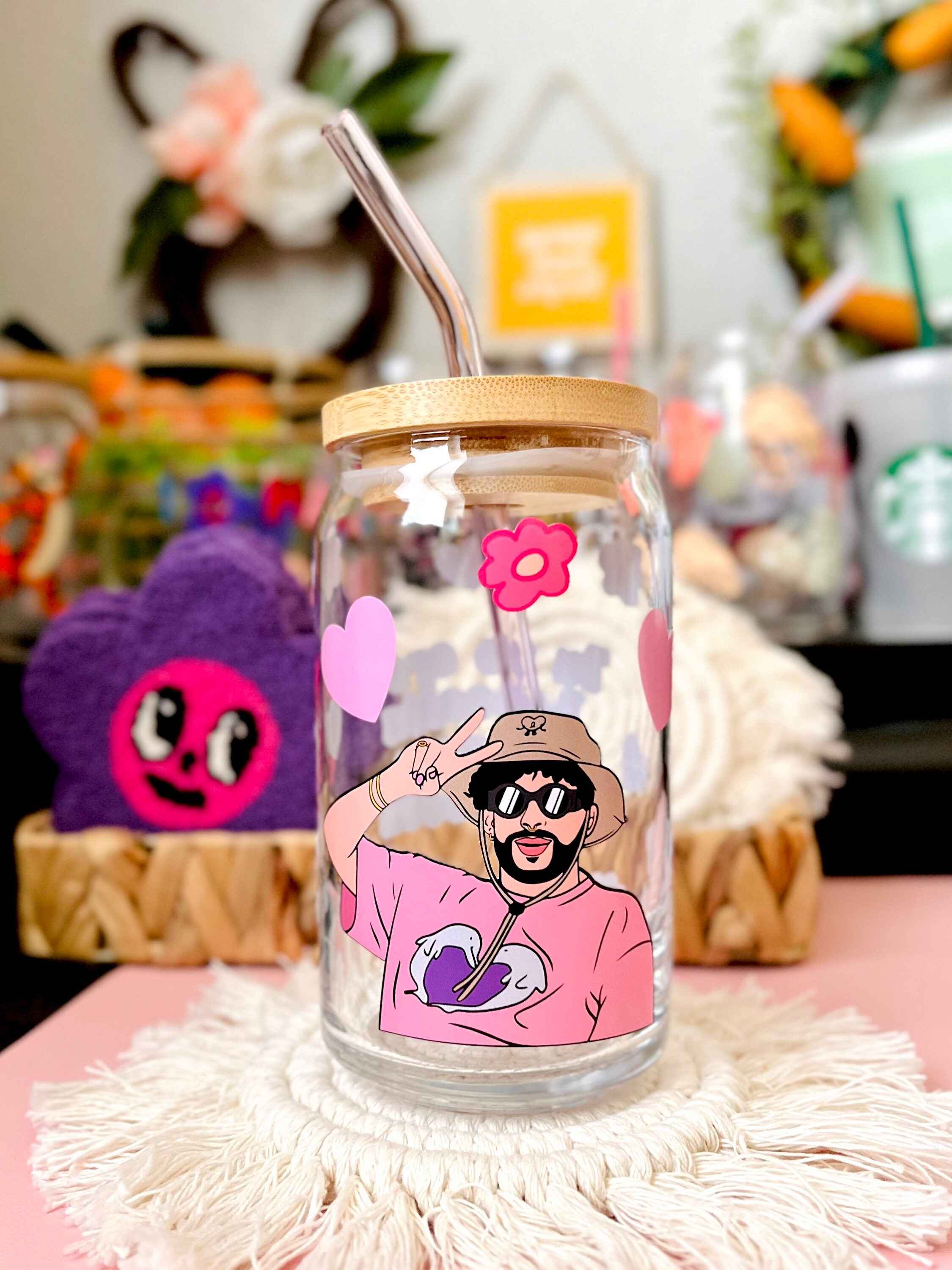 Bad Bunny 16 oz Beer Can Glass | Spring Cup | KarolG | Iced Coffee | Boho| Mom | Pink Un Verano Sin Ti|Tu No Eres Bebecita Tu Eres Bebesota