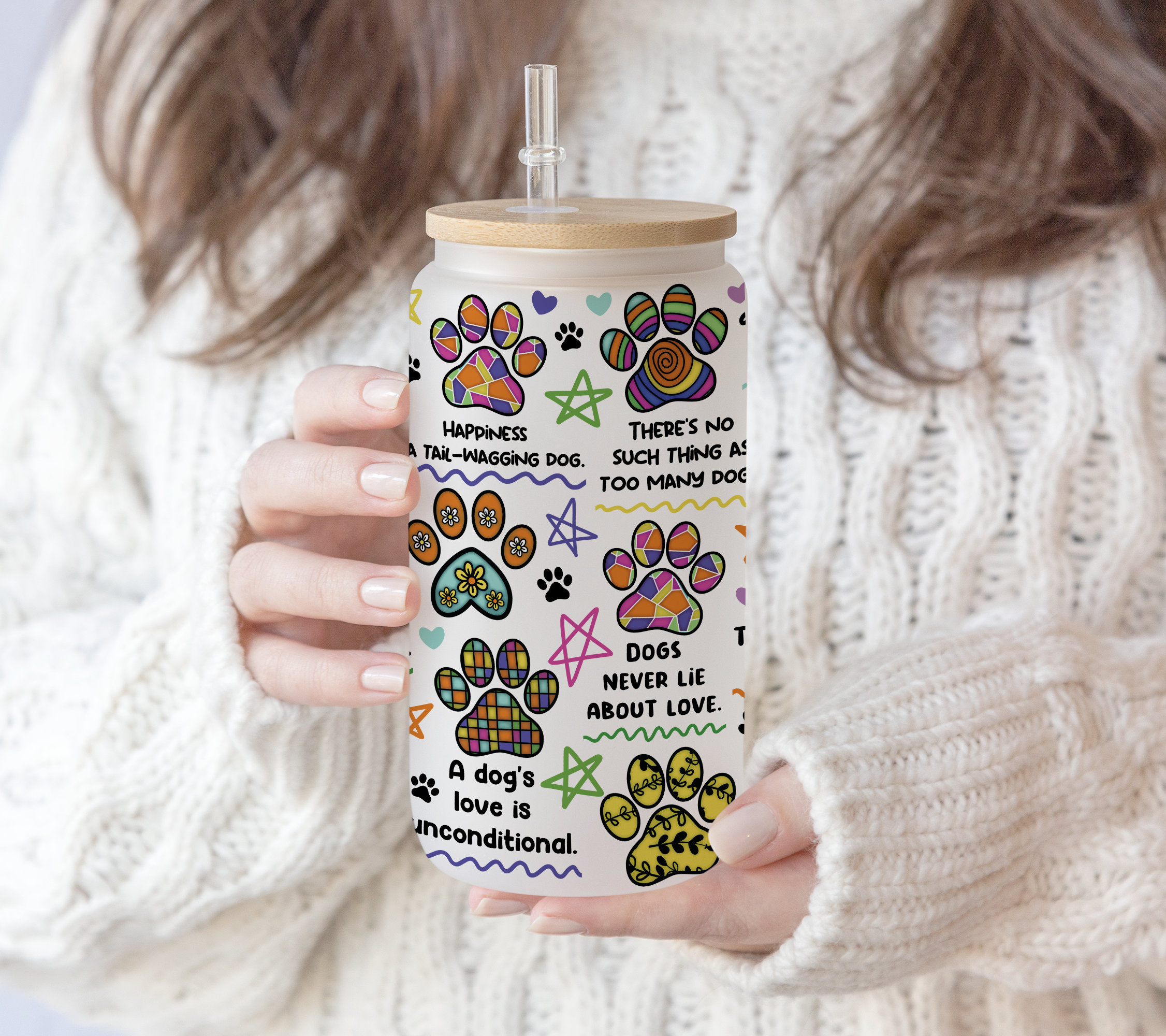 16 oz Libbey Beer Glass Can Hand drawn Dog Mom Seamless Paw Prints Quote | Dog lover Animal print PNG | Gift for mom | gift for mothers day