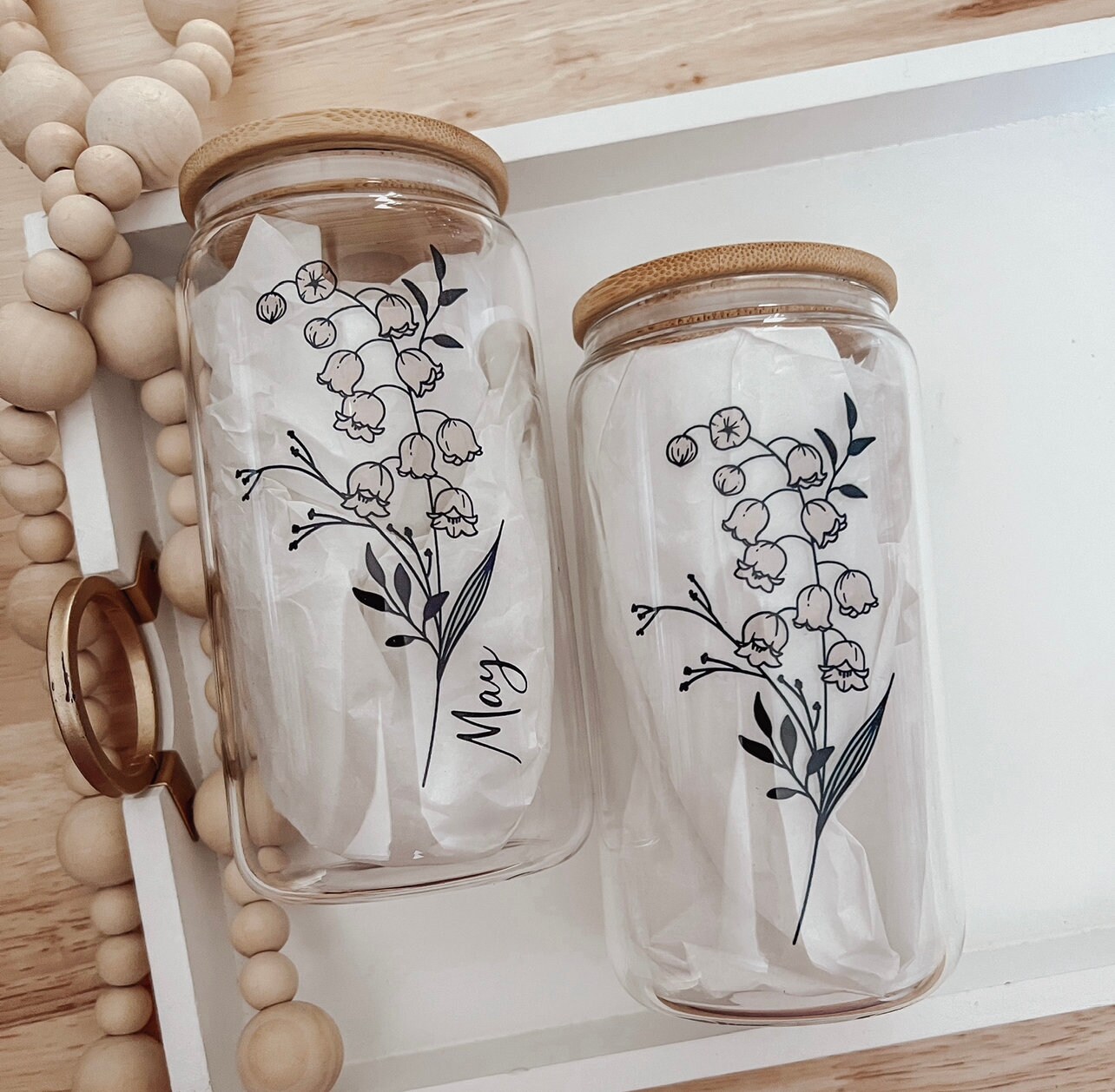 Birth Month Flower Glass Can Cup, Glass Tumbler, Iced Coffee Cup, Trendy Fall Cup, Cold Drink Cup, Reusable Plastic Straw and Bamboo Lid,