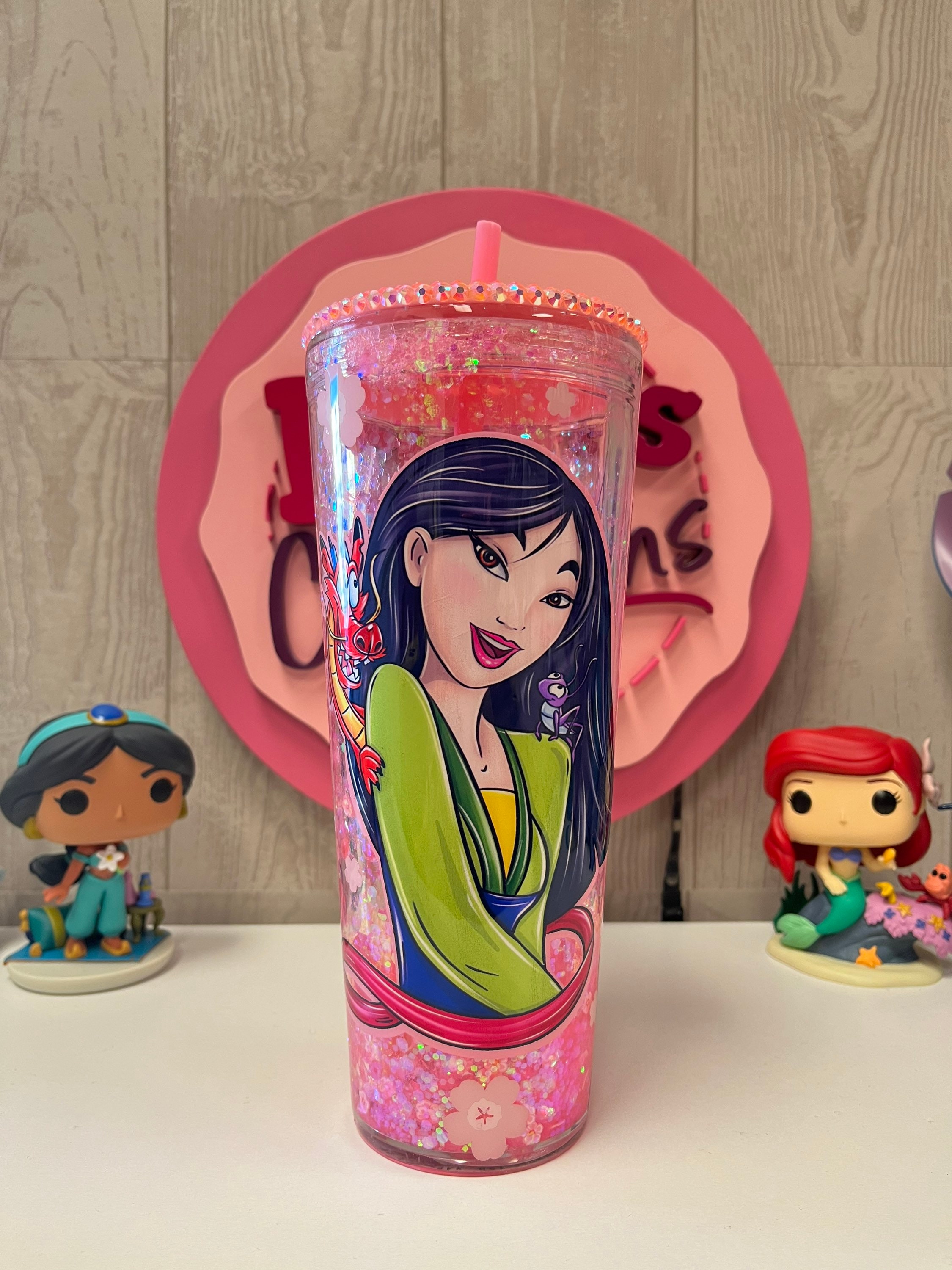 Mulan snow globe tumbler, Mulan tumbler, Mulan princess tumbler