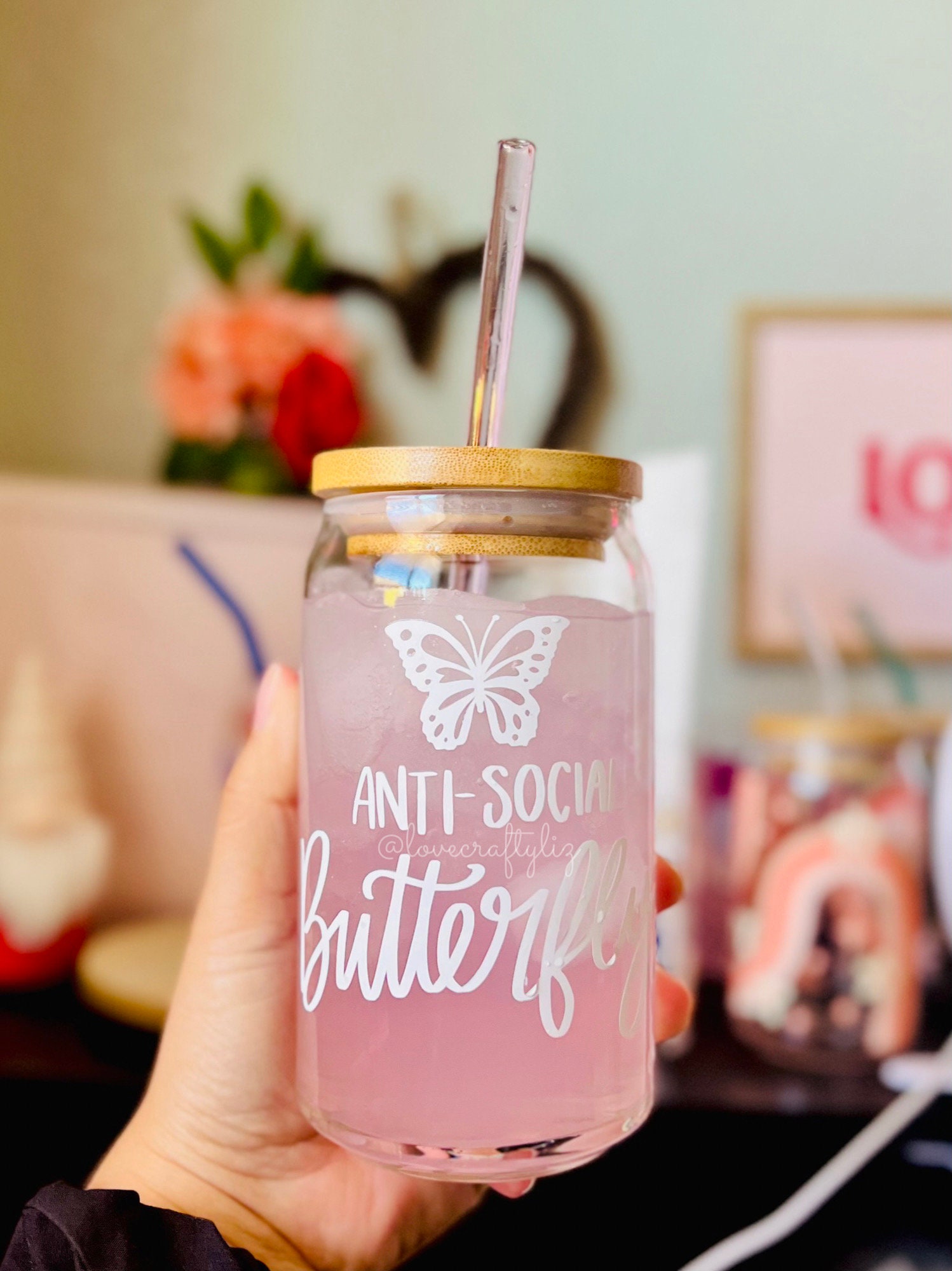 Anti Social Butterfly 16 oz Beer Can Glass | Mental Health | Anti Social Club | Iced Coffee Cup | Smoothie Glass