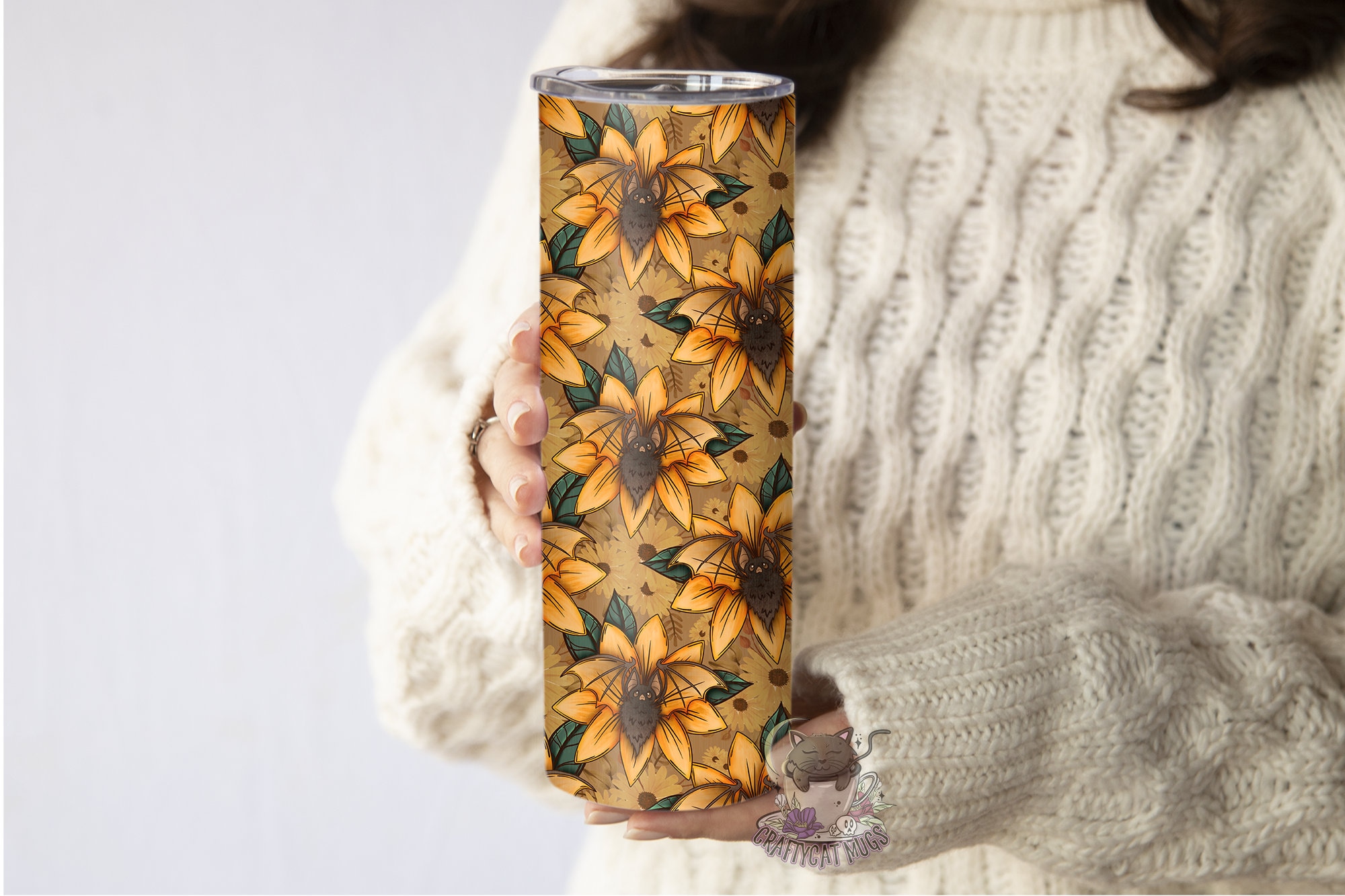 Bats and Sunflowers Tumbler | Personalized Sunflower Tumbler | Bat Tumbler | Spooky Cottagecore Tumbler