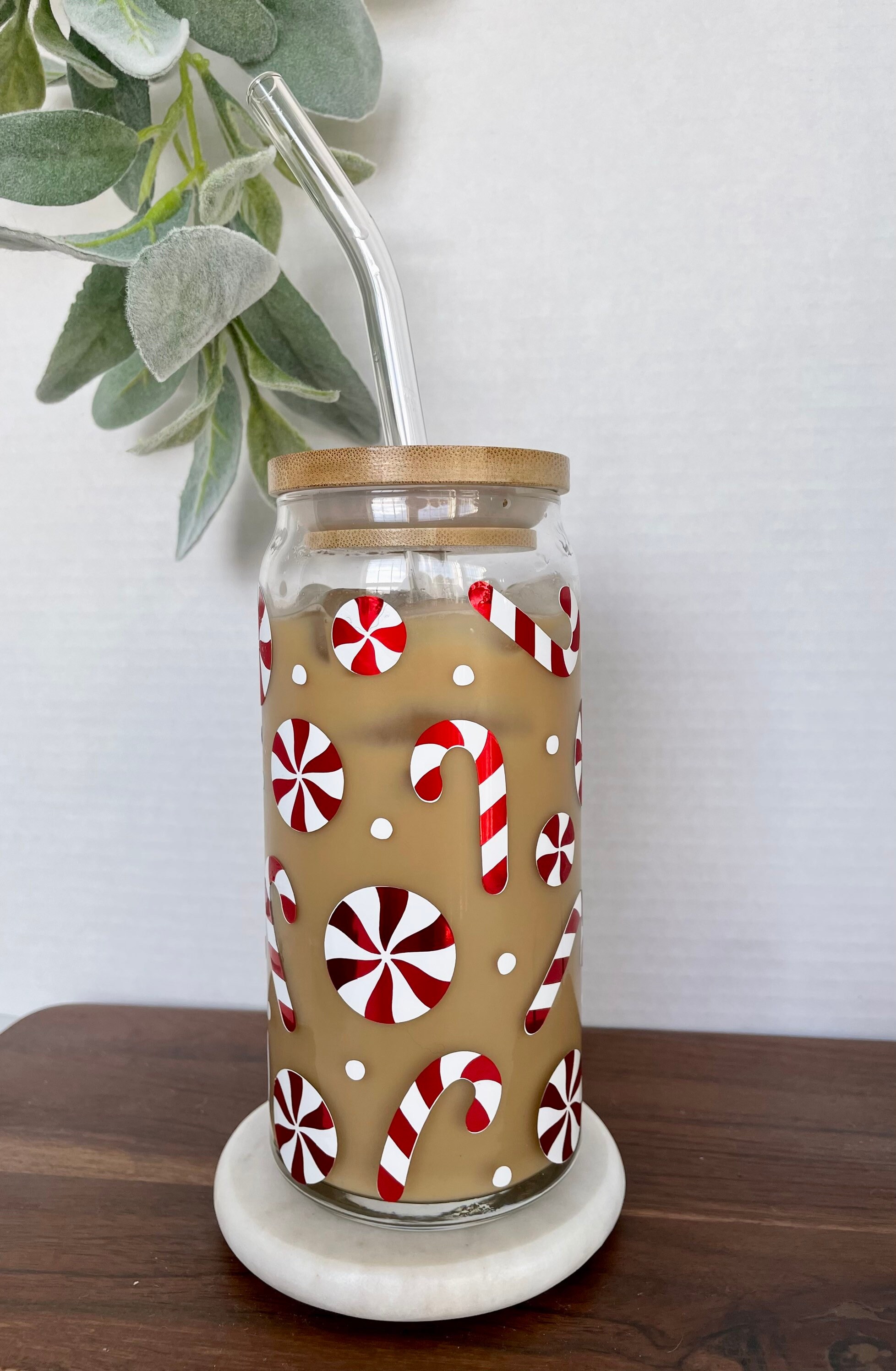 Peppermint Candy Cane Glass Cup, Candy Cane Lover, Candy Cane Coffee, Stocking Stuffer