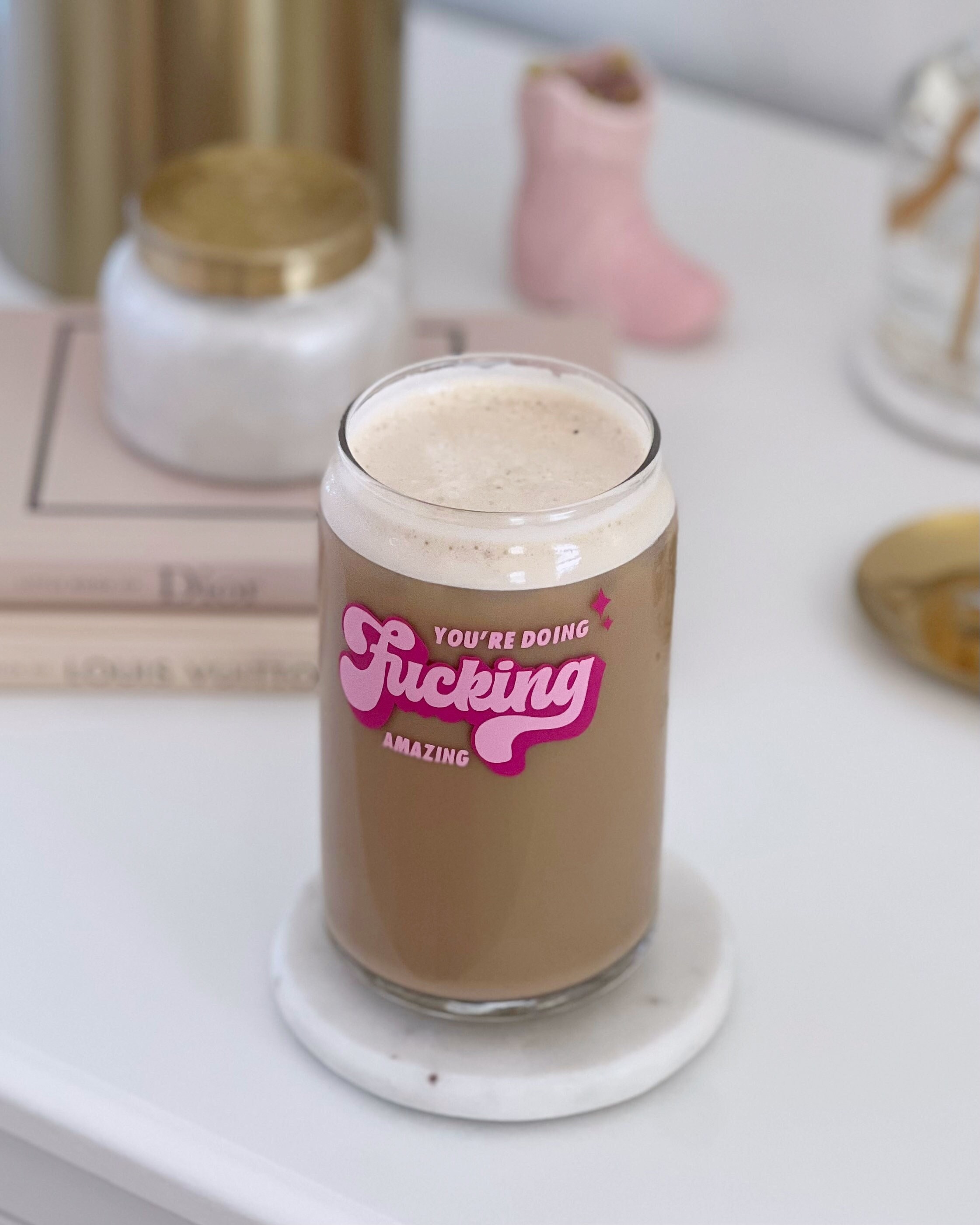 You’re doing amazing | Coffee Glass | Beer Pint Glass | 16 oz | Coffee Addicts | Morning Coffee | Iced Coffee | Valentines | Cupid | Love