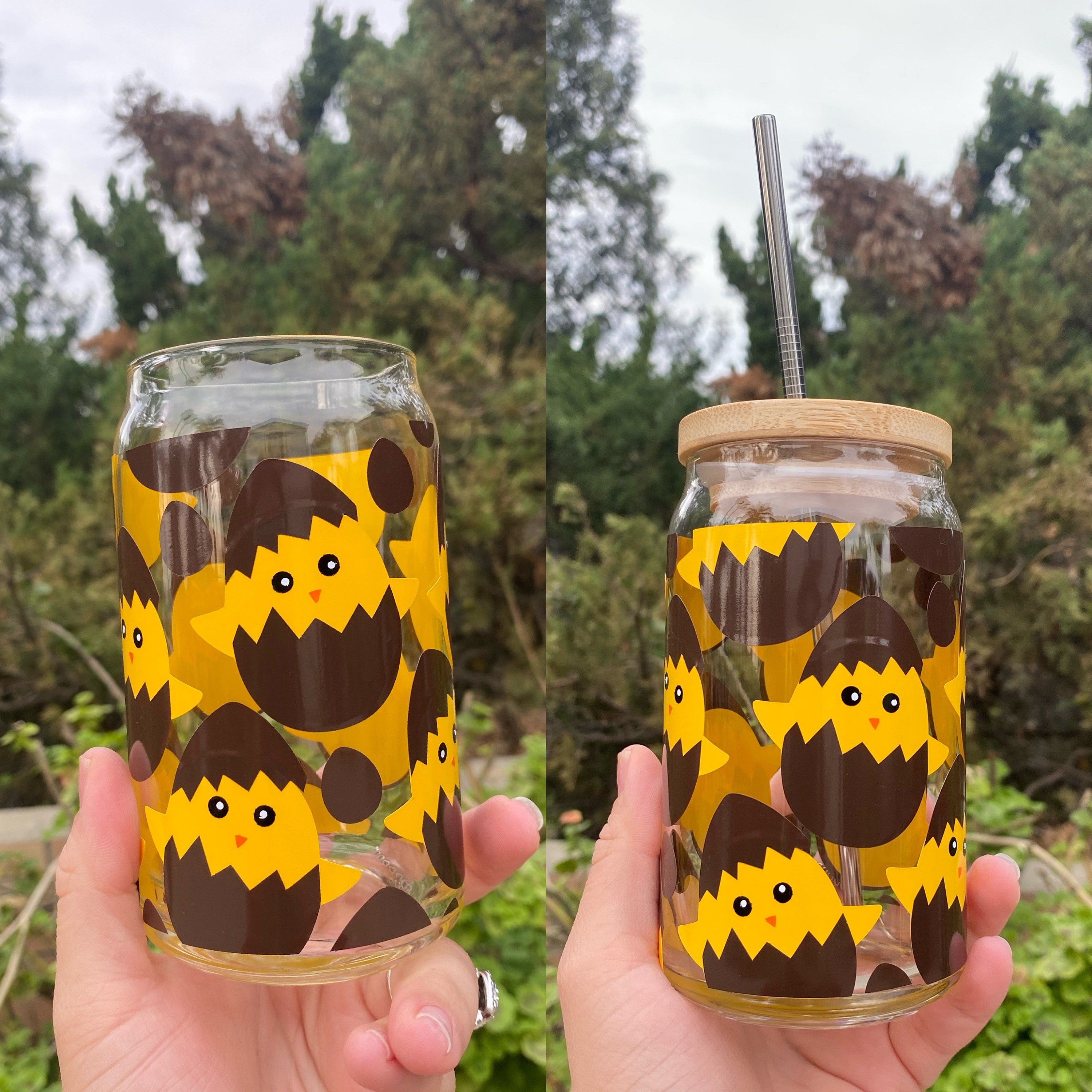 Easter Chicks Beer Glass Can, Easter Cups, Hatching chicks, Beer Glass Can, Iced Coffee Cup, Easter Glass Cans, Easter Decor, Easter Basket