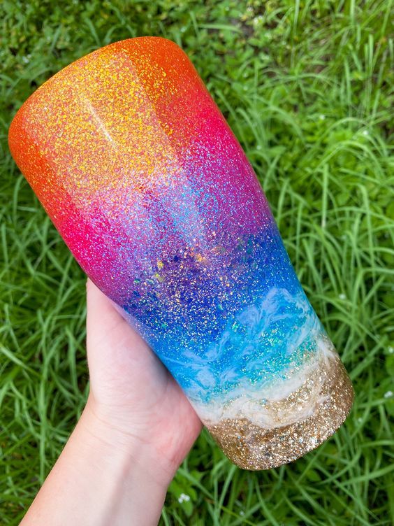 Sunset Beach Glitter Tumbler