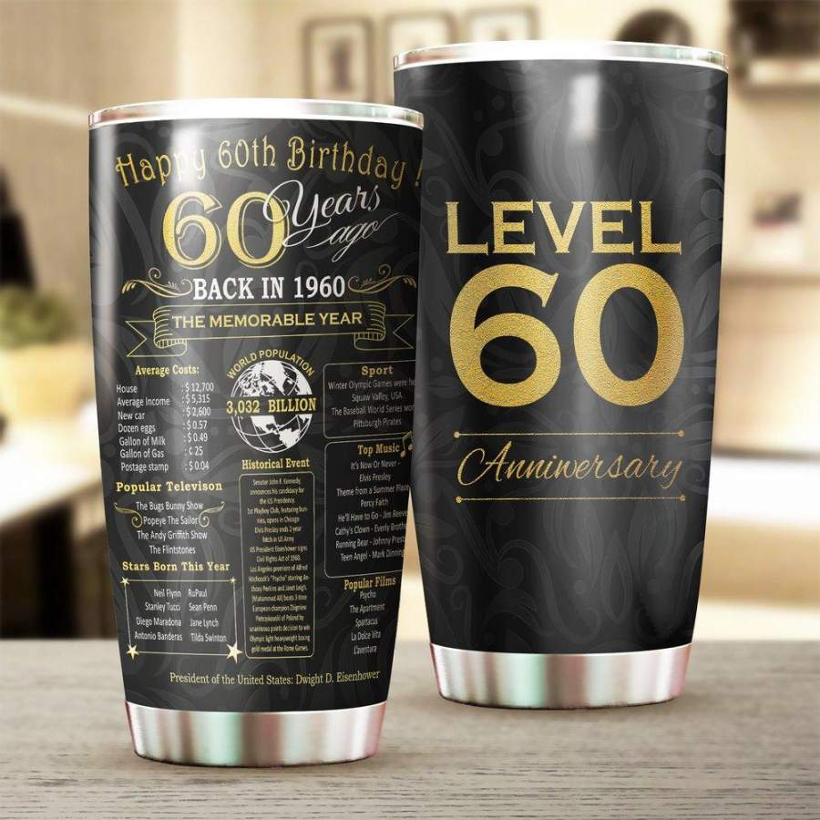 [Stainless Steel Tumbler 20 Oz] ANI60 Anniversary 60 Years Stainless Steel Tumbler, 60 Years Stainless Steel Mug Father Day gifts, Mother Day gift
