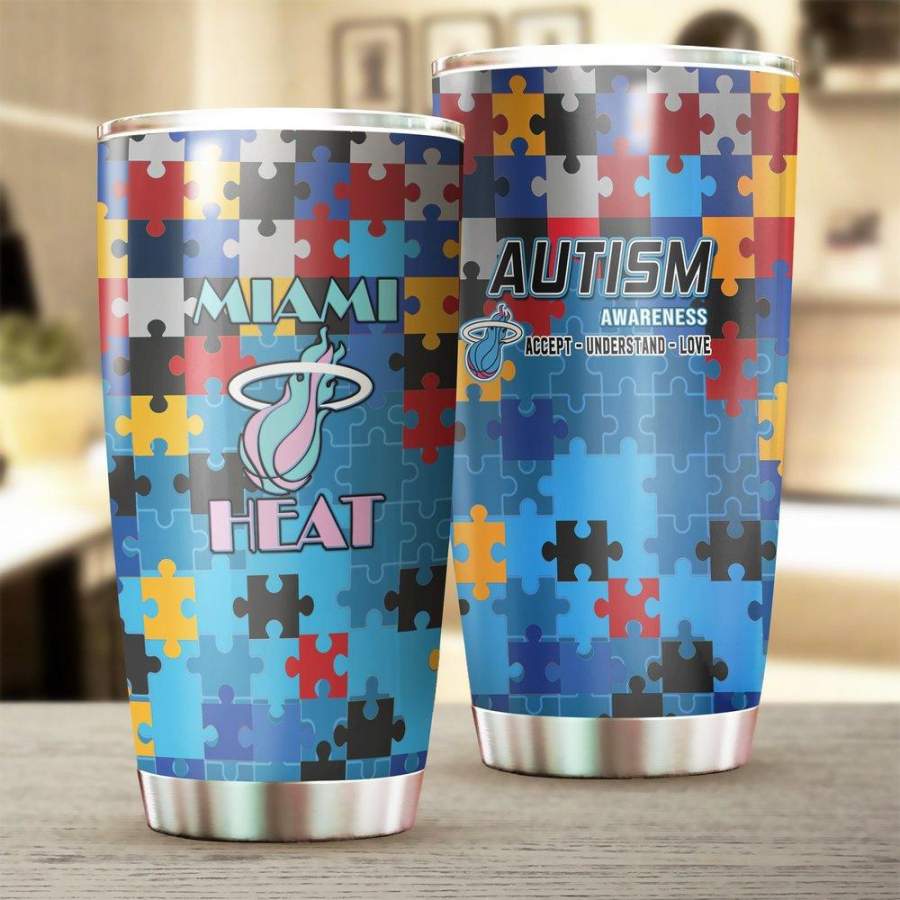 [Stainless Steel Tumbler 20 Oz] NBA113 Miami Heat Stainless Steel Tumbler, Miami Heat Stainless Steel Mug Autism Father Day gift, Mother Day gift