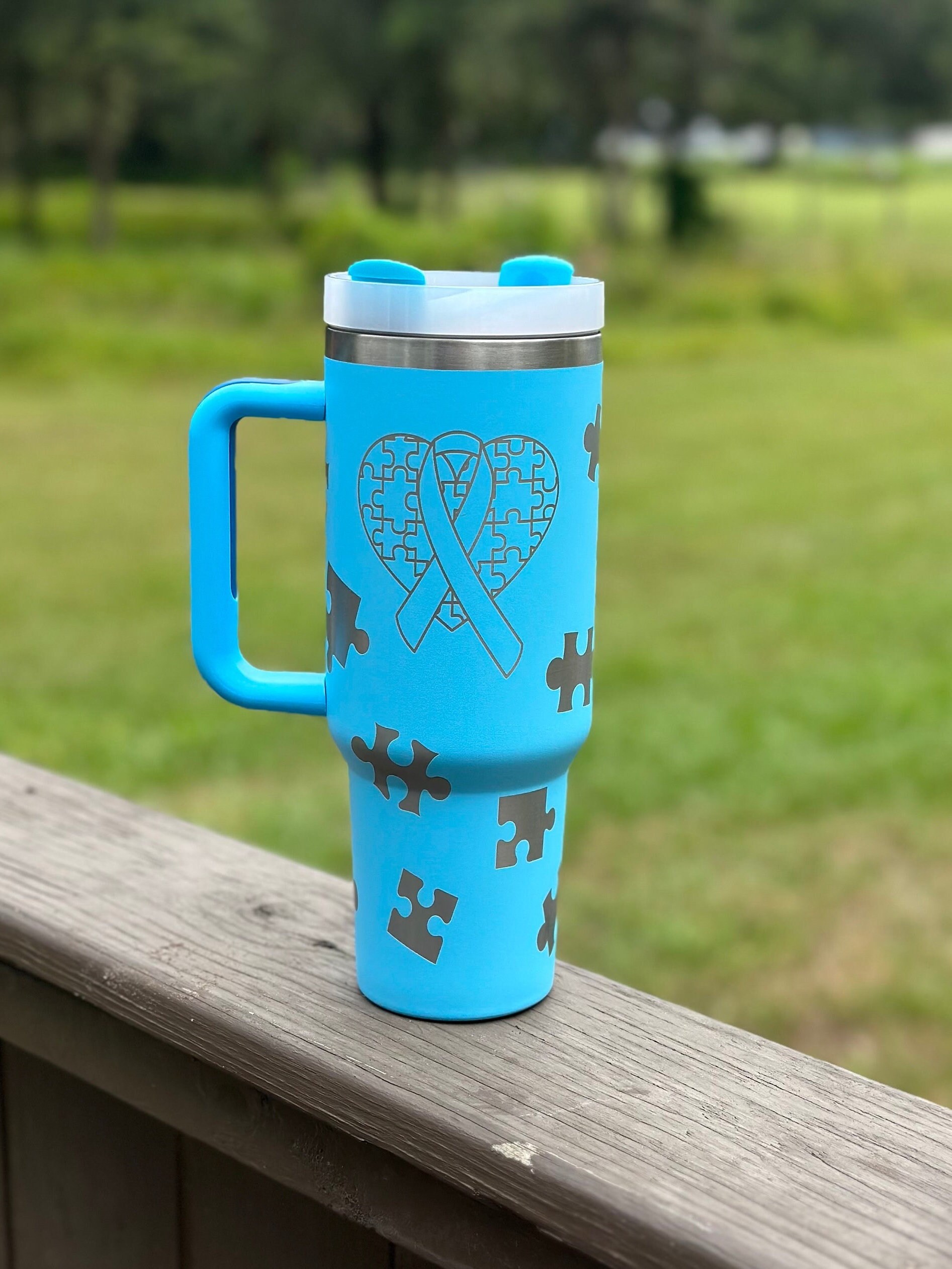 Autism Awareness 40 oz Stainless Steel Insulated Tumbler with Handle, Laser Engraved tumbler