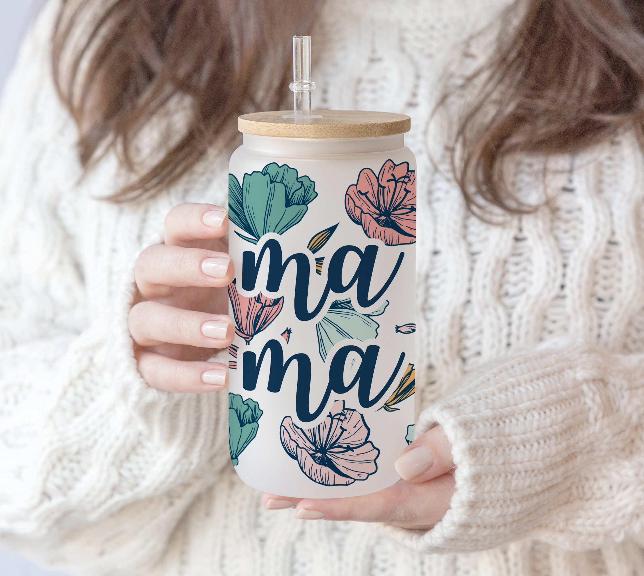 2 Designs 16 oz Libbey Glass Can Tumbler Mom life Flower , Mum life floral Sublimation Design Love Mom ,Best Mom Ever Tumbler Wrap PNG files