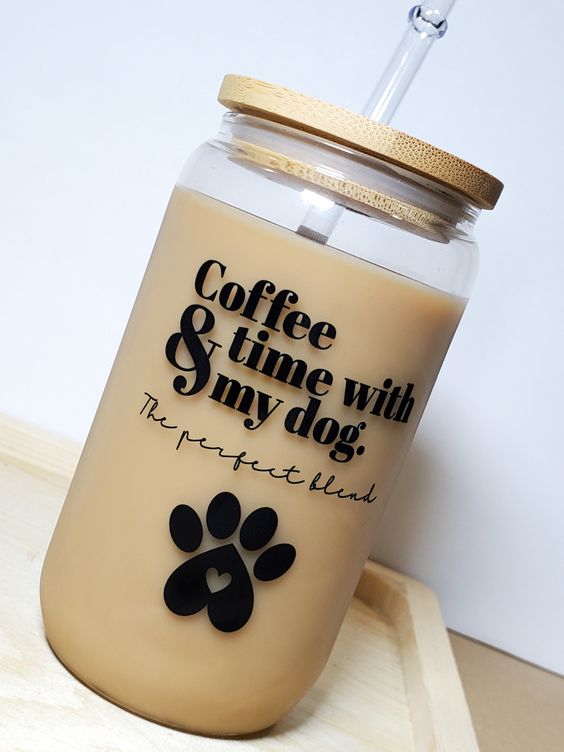 Coffee and Dog Glass Bamboo Lid, Soda Glass Can, Libbey Glass, Iced Coffee Glass, Beer Glass