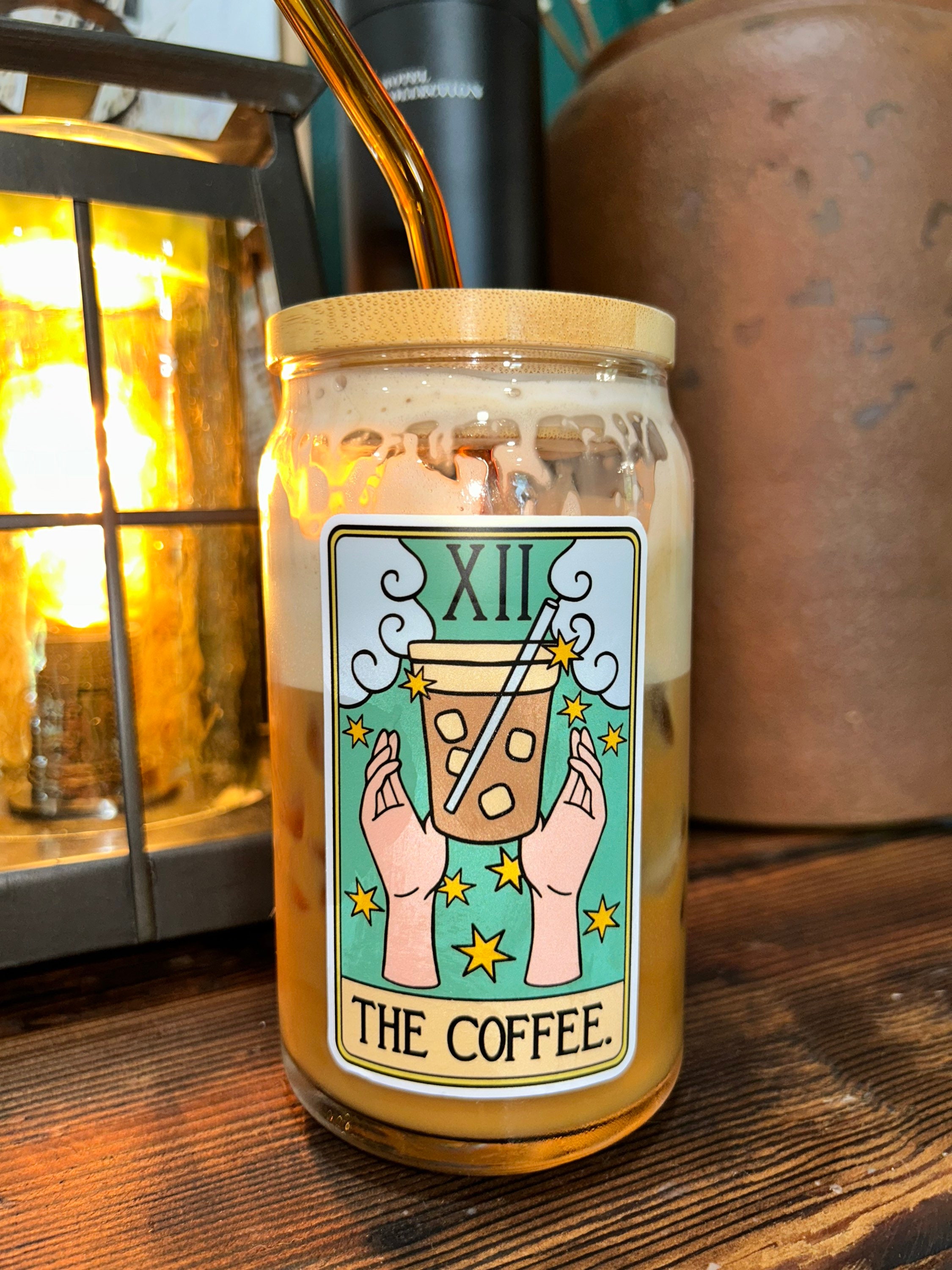 Coffee Tarot Card Can Glass, Iced Coffee Cup